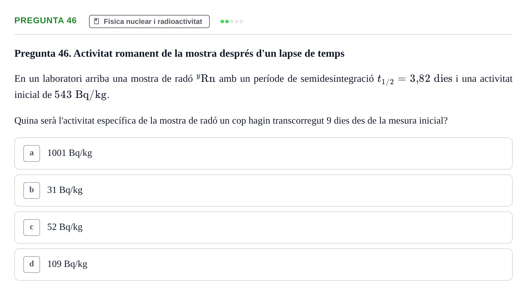 Enunciado: Pregunta 46 · Física I i II UAB 2014