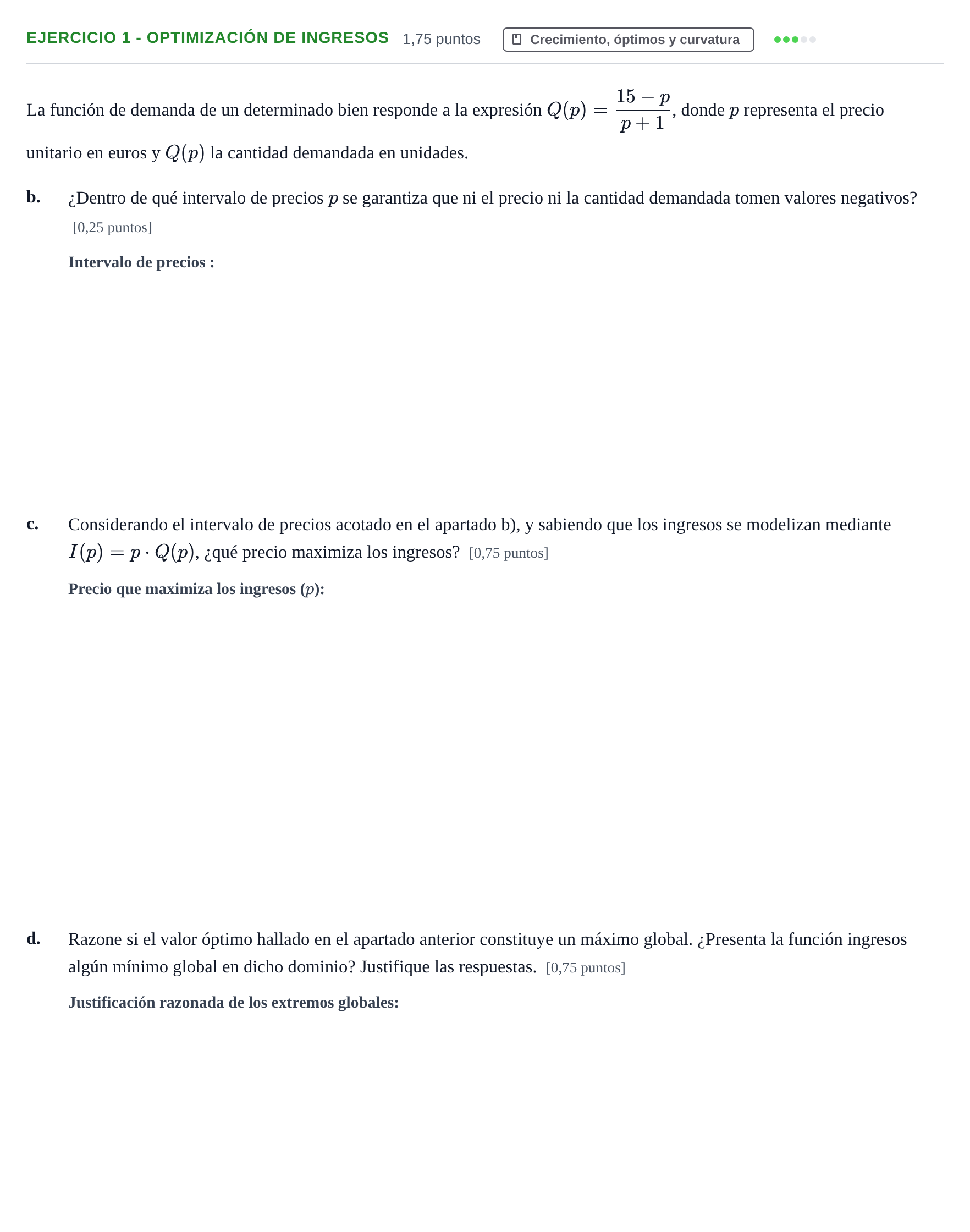 Enunciado: Ejercicio 1 - Optimización de ingresos · Fundamentos de Matemáticas UOC 2020