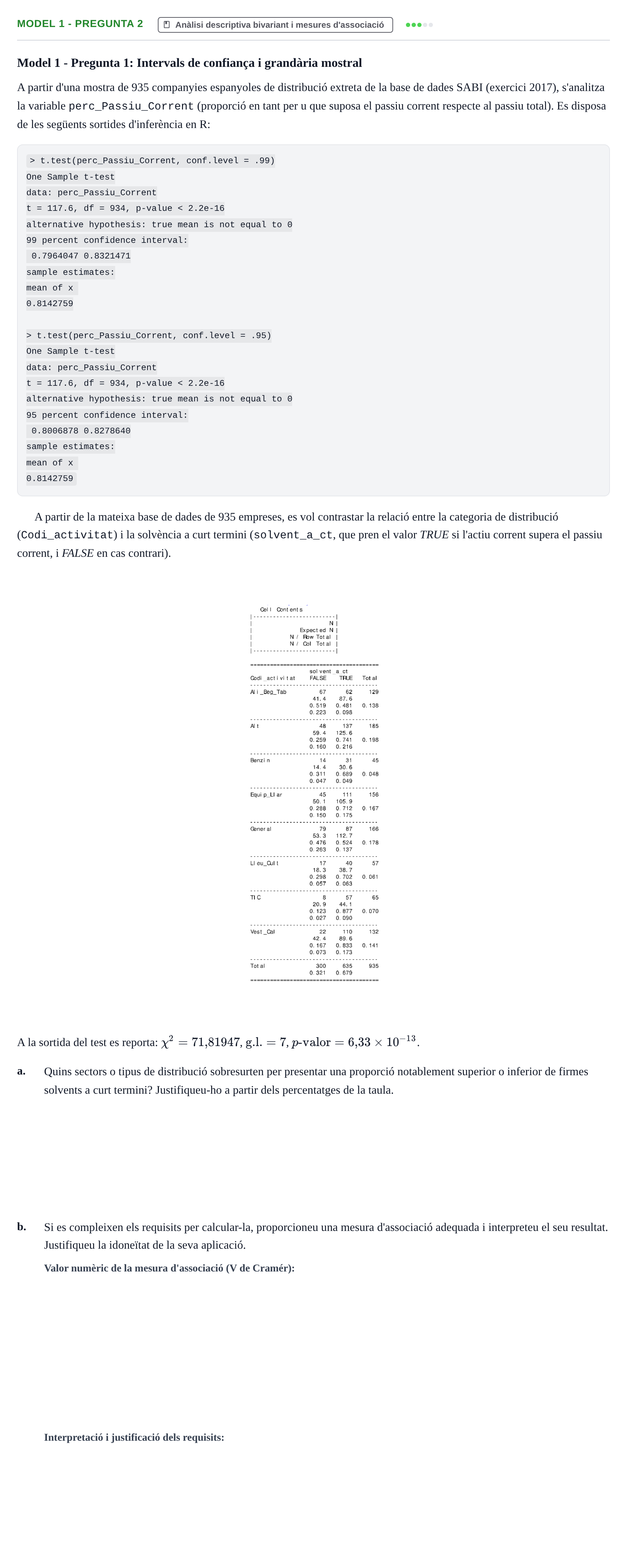 Enunciado: Ejercicio Model 1 - Pregunta 2 · Estadística I UAB 2021