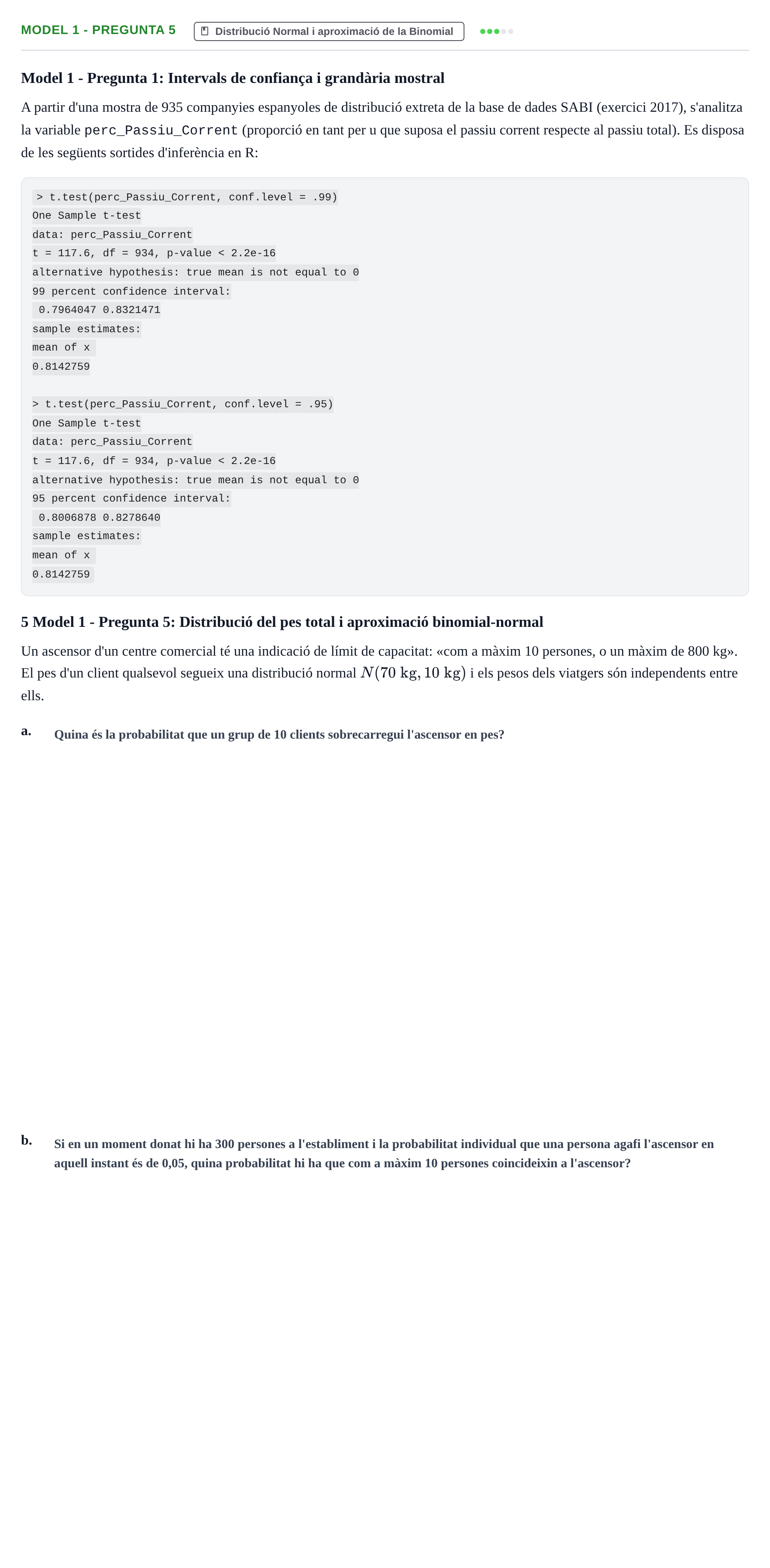 Enunciado: Ejercicio Model 1 - Pregunta 5 · Estadística I UAB 2021