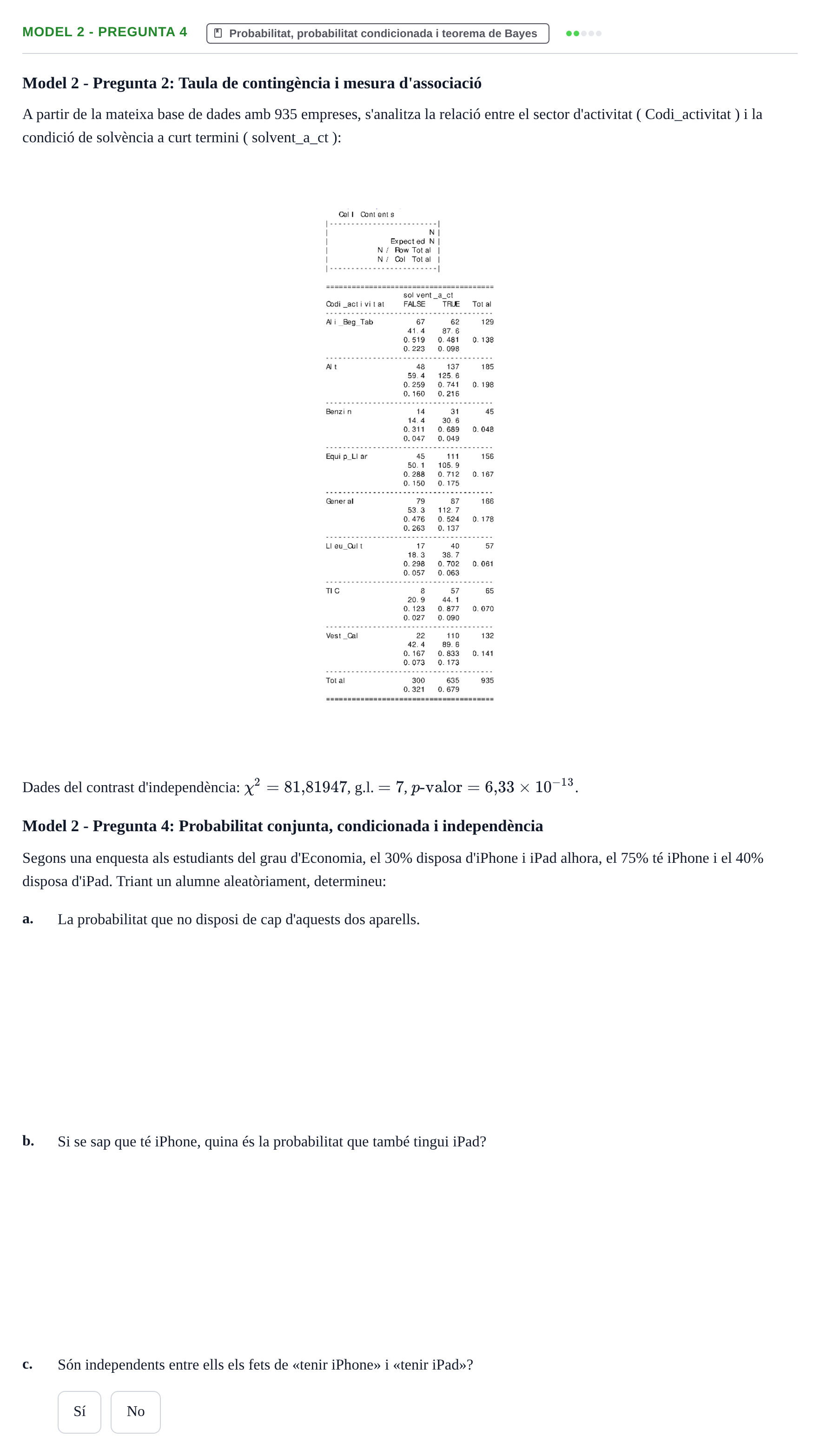 Enunciado: Ejercicio Model 2 - Pregunta 4 · Estadística I UAB 2021