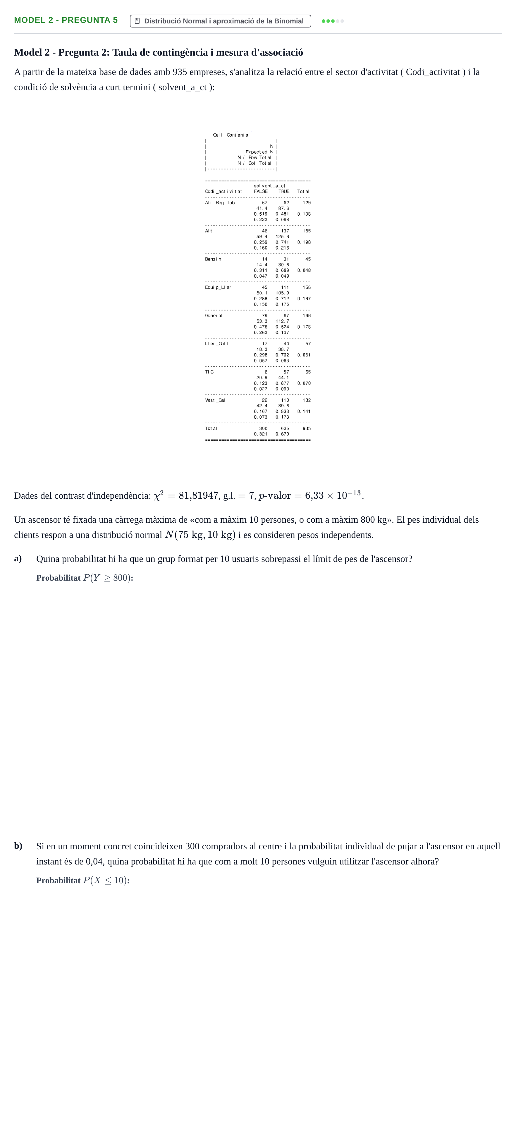 Enunciado: Ejercicio Model 2 - Pregunta 5 · Estadística I UAB 2021