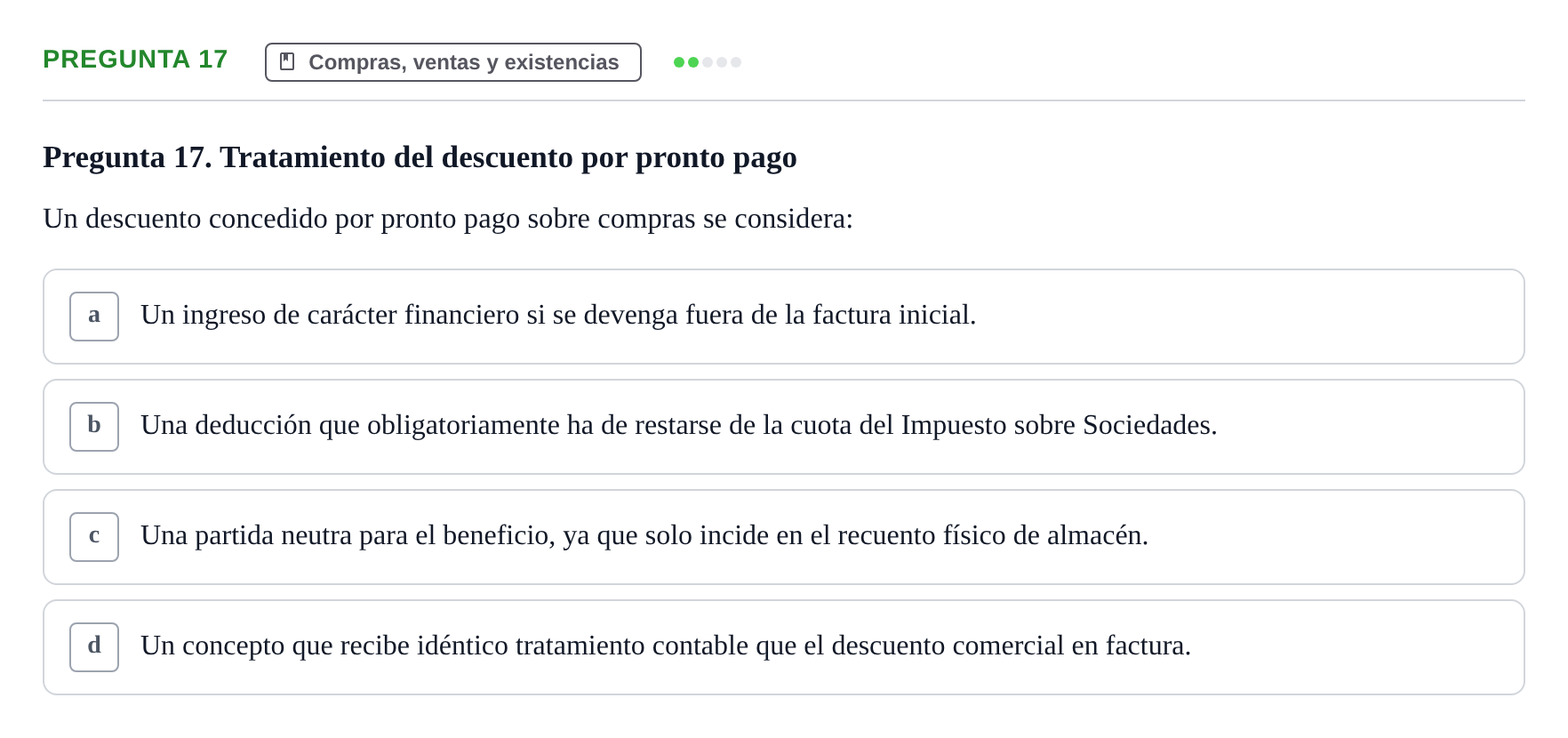 Enunciado: Pregunta 17 · Introducció a la Comptabilitat UAB 2014