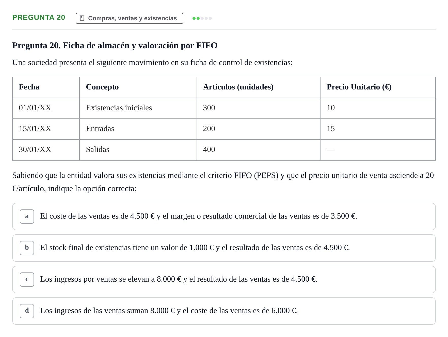 Enunciado: Pregunta 20 · Introducció a la Comptabilitat UAB 2014