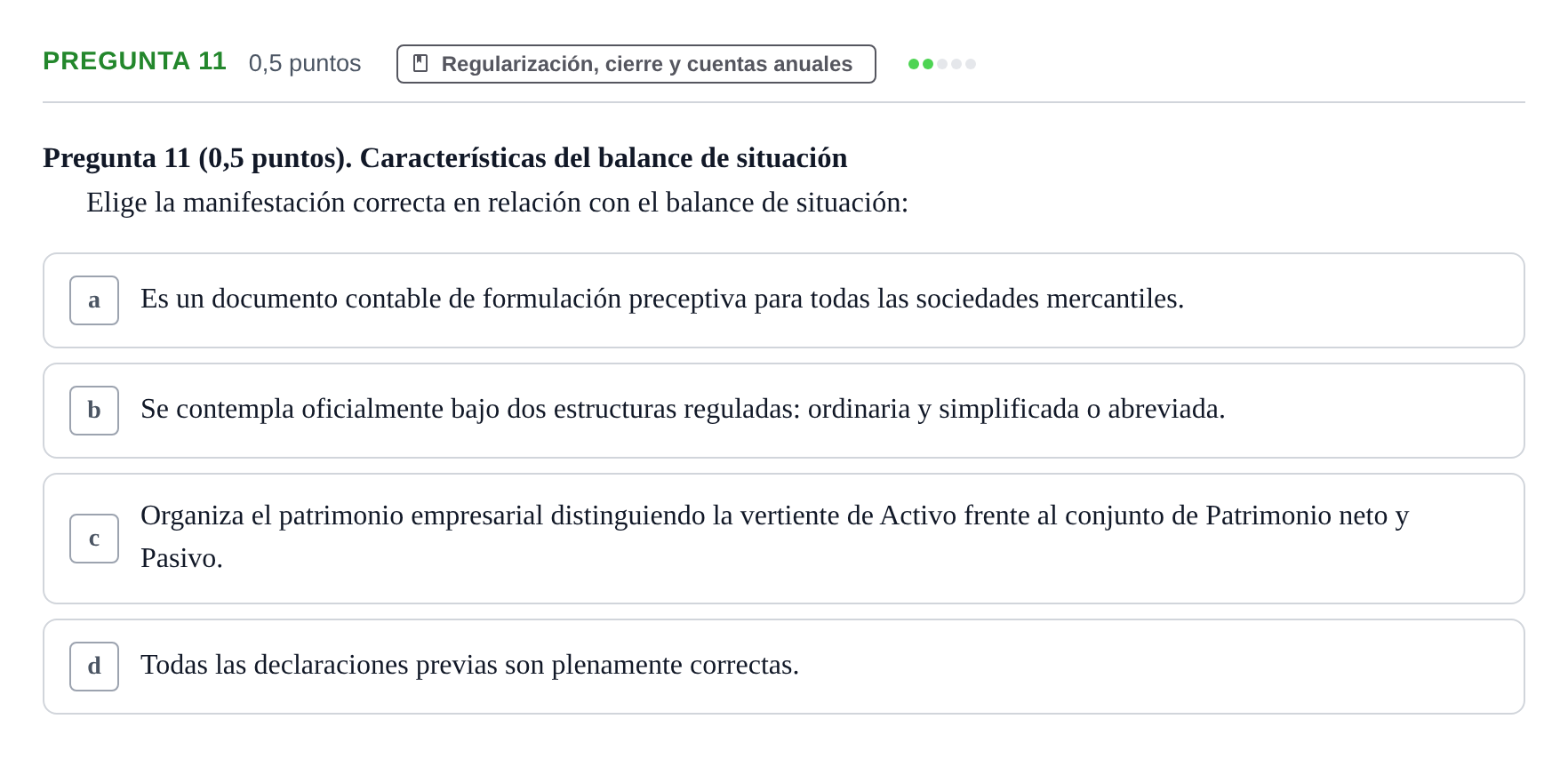 Enunciado: Pregunta 11 · Introducció a la Comptabilitat UAB 2016