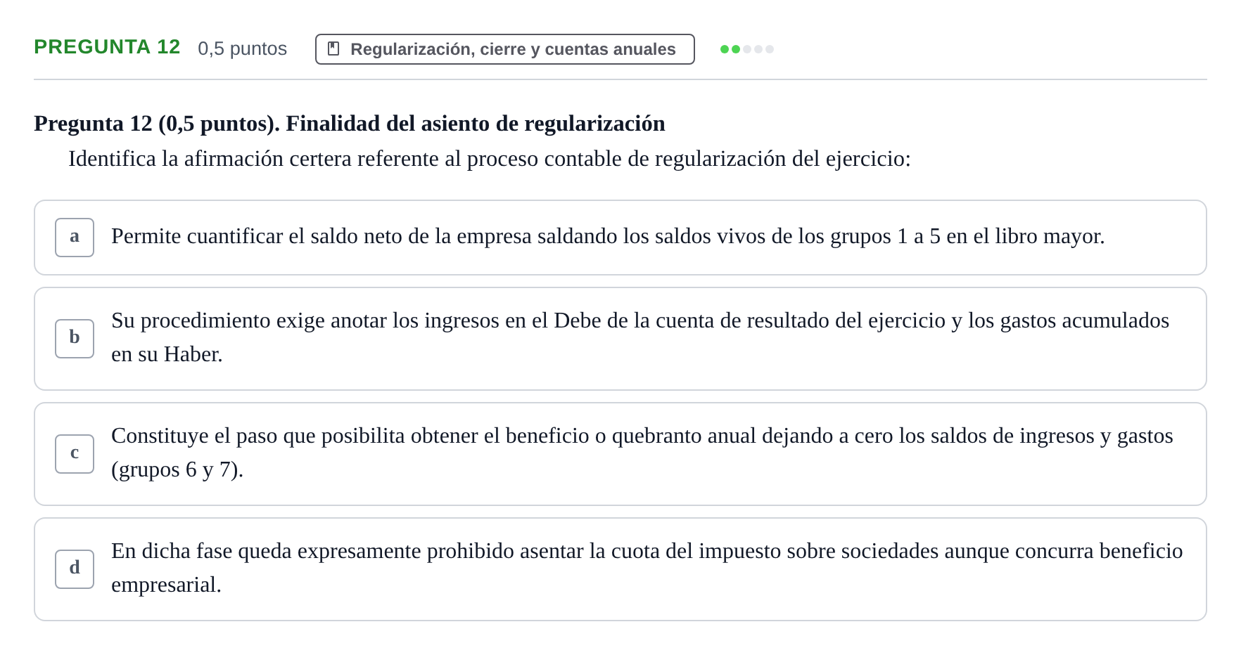 Enunciado: Pregunta 12 · Introducció a la Comptabilitat UAB 2016