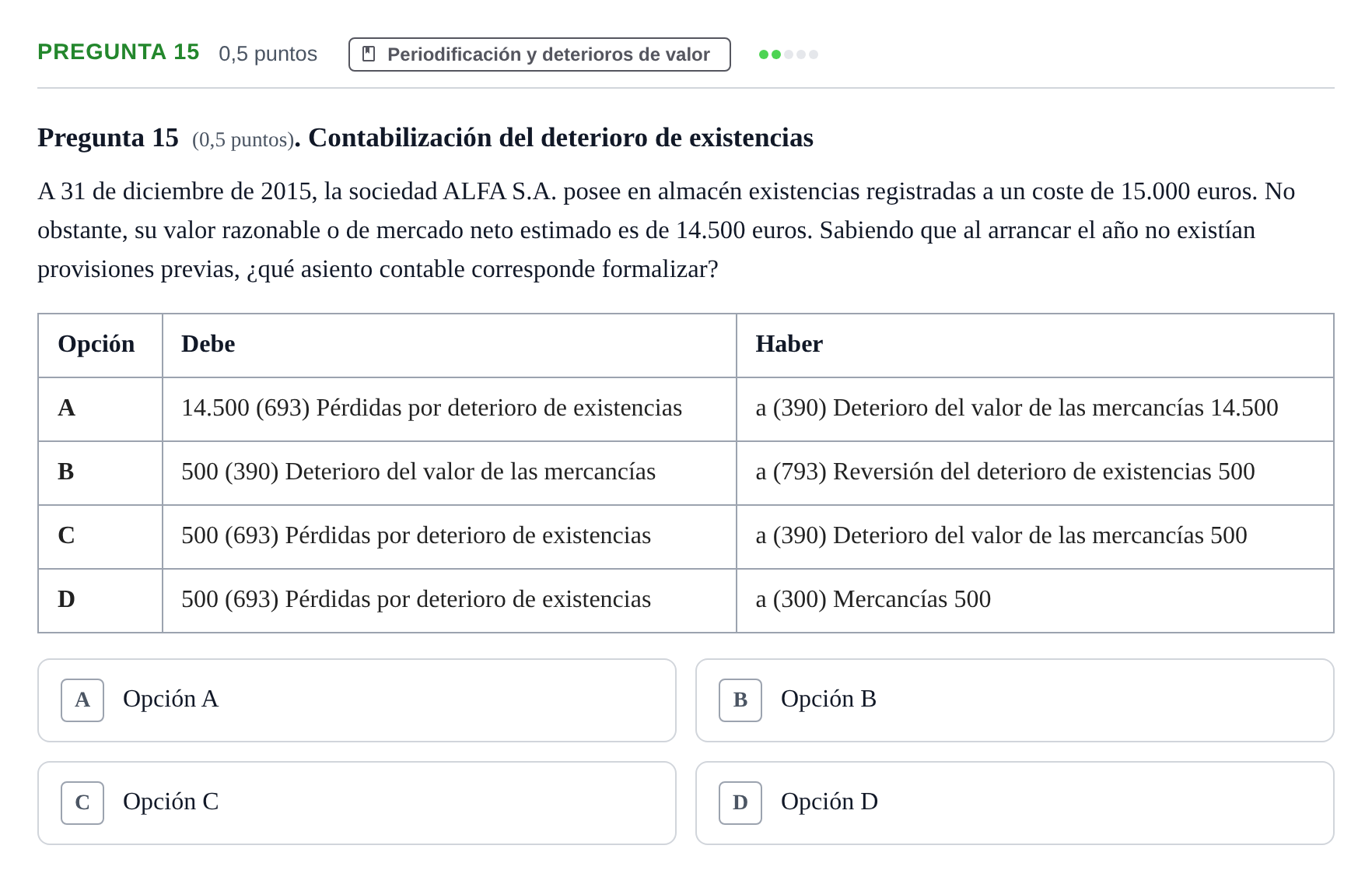 Enunciado: Pregunta 15 · Introducció a la Comptabilitat UAB 2016