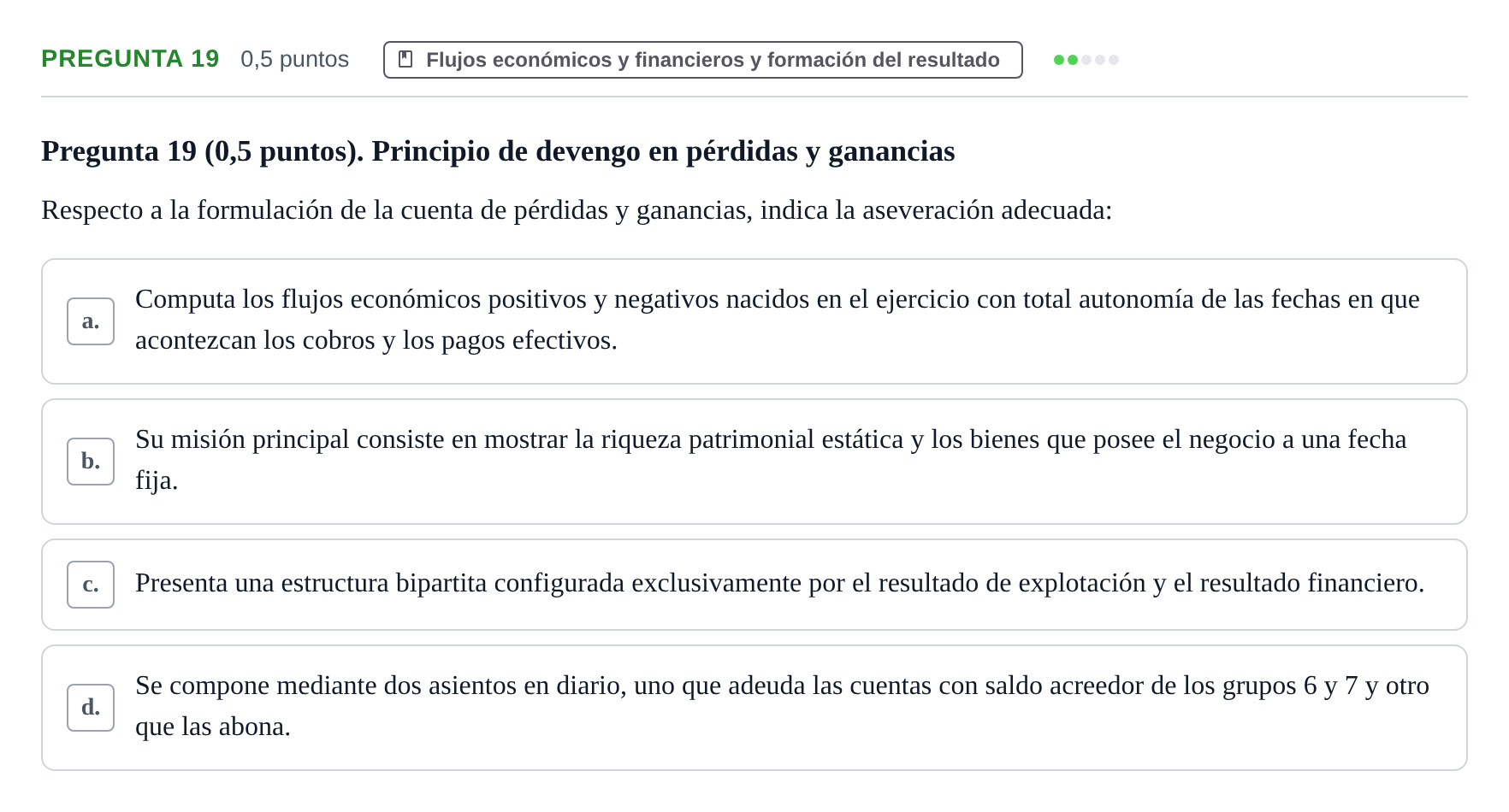 Enunciado: Pregunta 19 · Introducció a la Comptabilitat UAB 2016