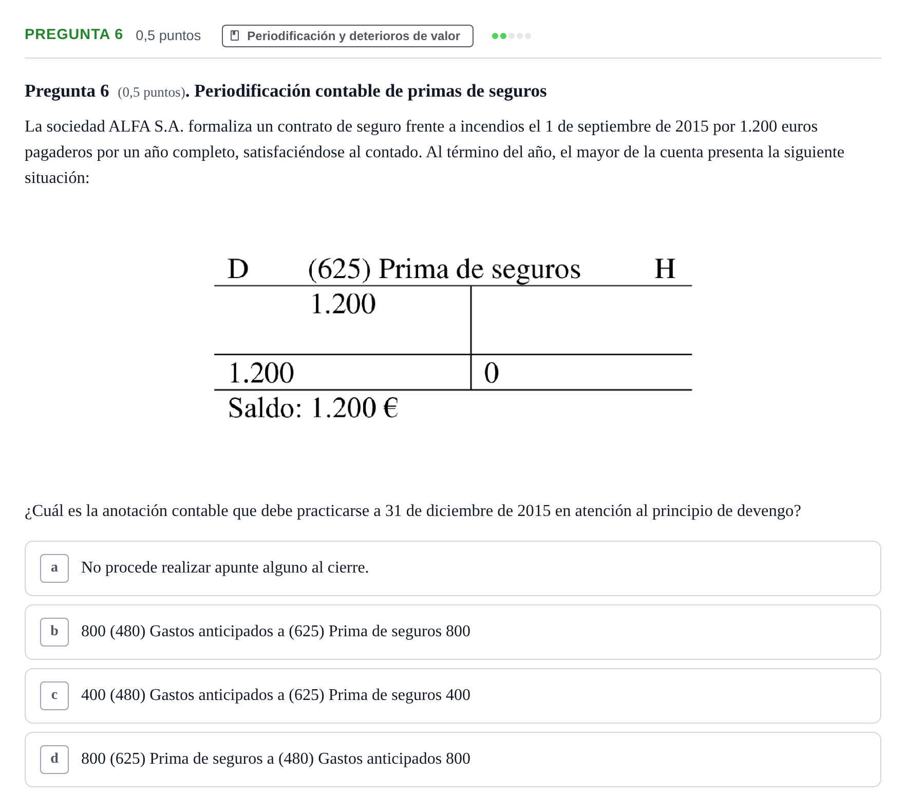 Enunciado: Pregunta 6 · Introducció a la Comptabilitat UAB 2016