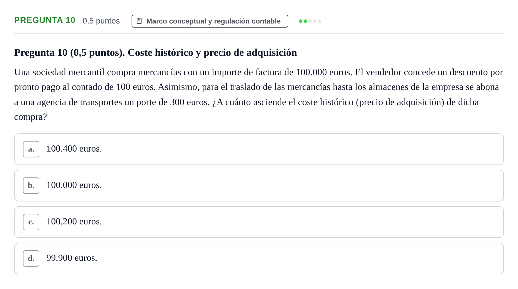 Enunciado: Pregunta 10 · Introducció a la Comptabilitat UAB 2017
