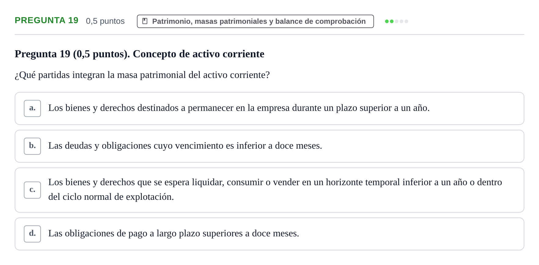 Enunciado: Pregunta 19 · Introducció a la Comptabilitat UAB 2017