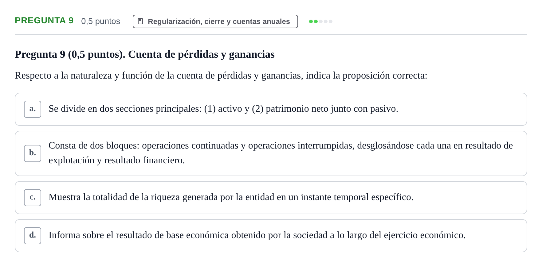 Enunciado: Pregunta 9 · Introducció a la Comptabilitat UAB 2017