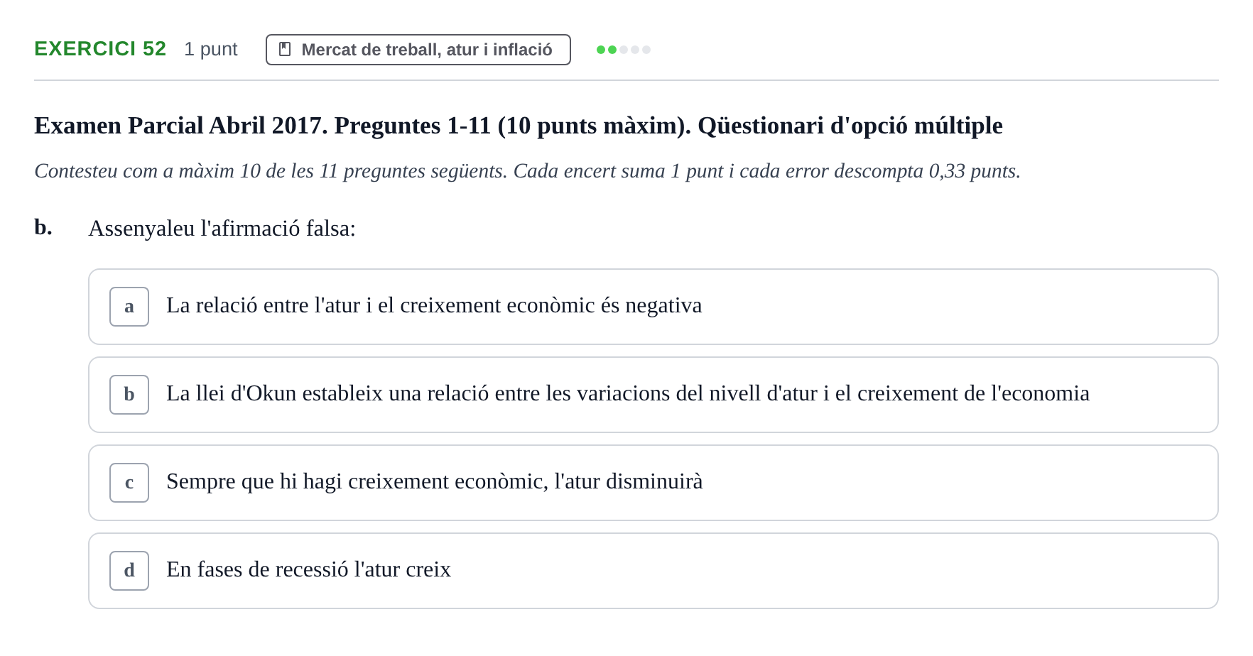 Enunciado: Ejercicio 52 - Mercat de treball, atur i inflació · Introducción a la Economía UVIC 2017