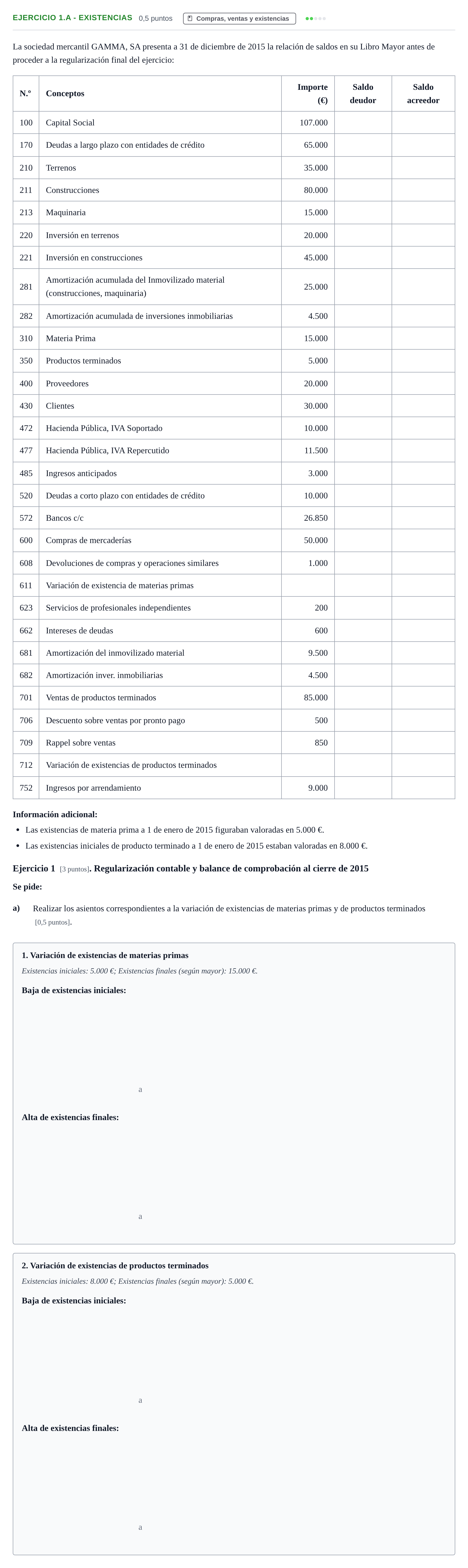 Enunciado: Ejercicio 1.a - Existencias · Introducció a la Comptabilitat UAB 2016