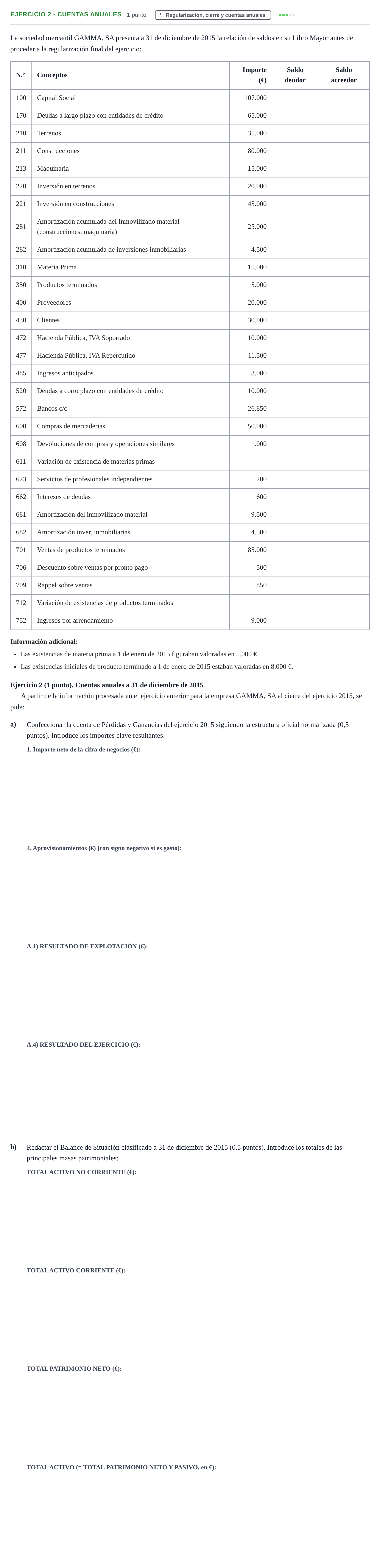 Enunciado: Ejercicio 2 - Cuentas anuales · Introducció a la Comptabilitat UAB 2016