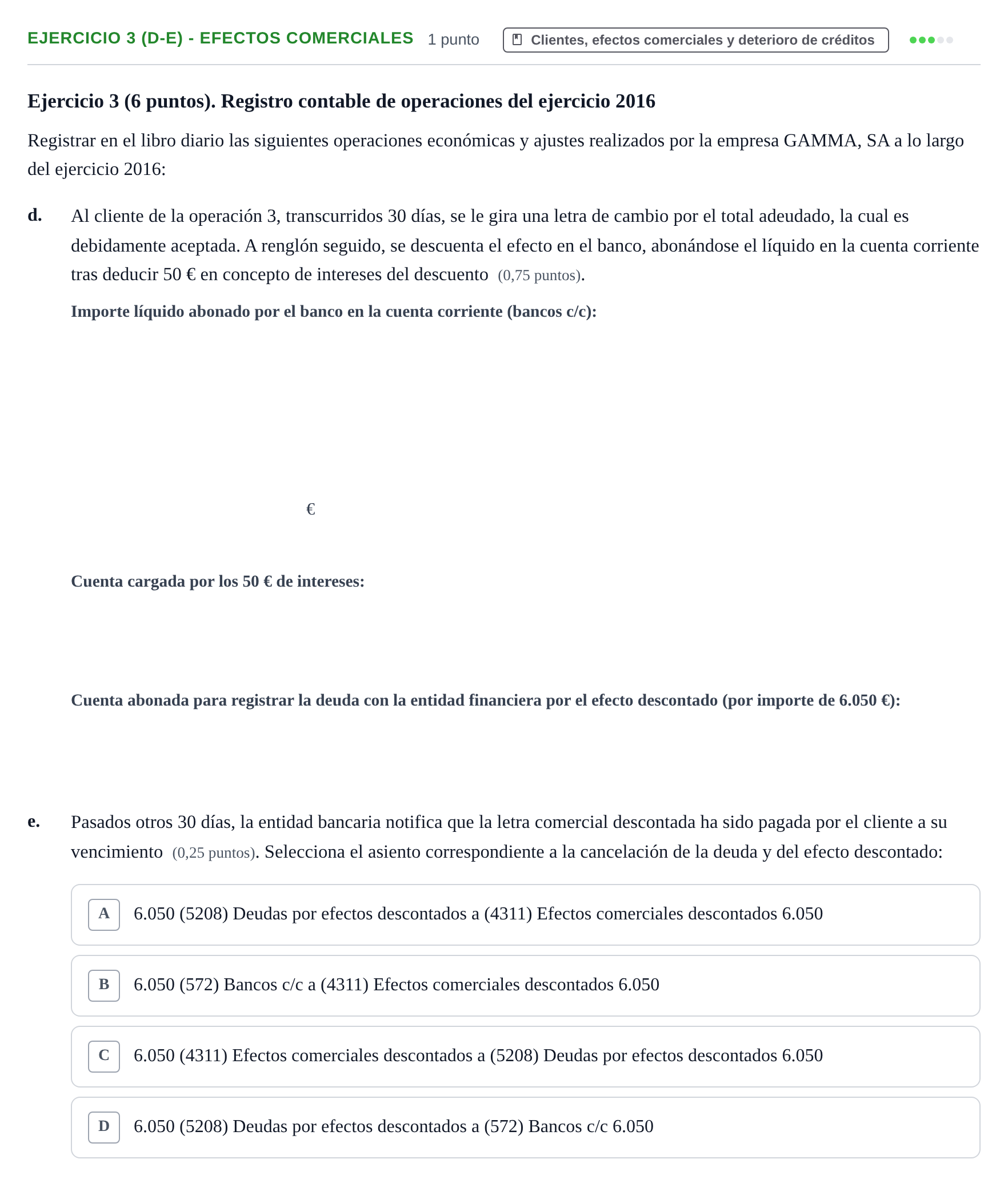Enunciado: Ejercicio 3 (d-e) - Efectos comerciales · Introducció a la Comptabilitat UAB 2016