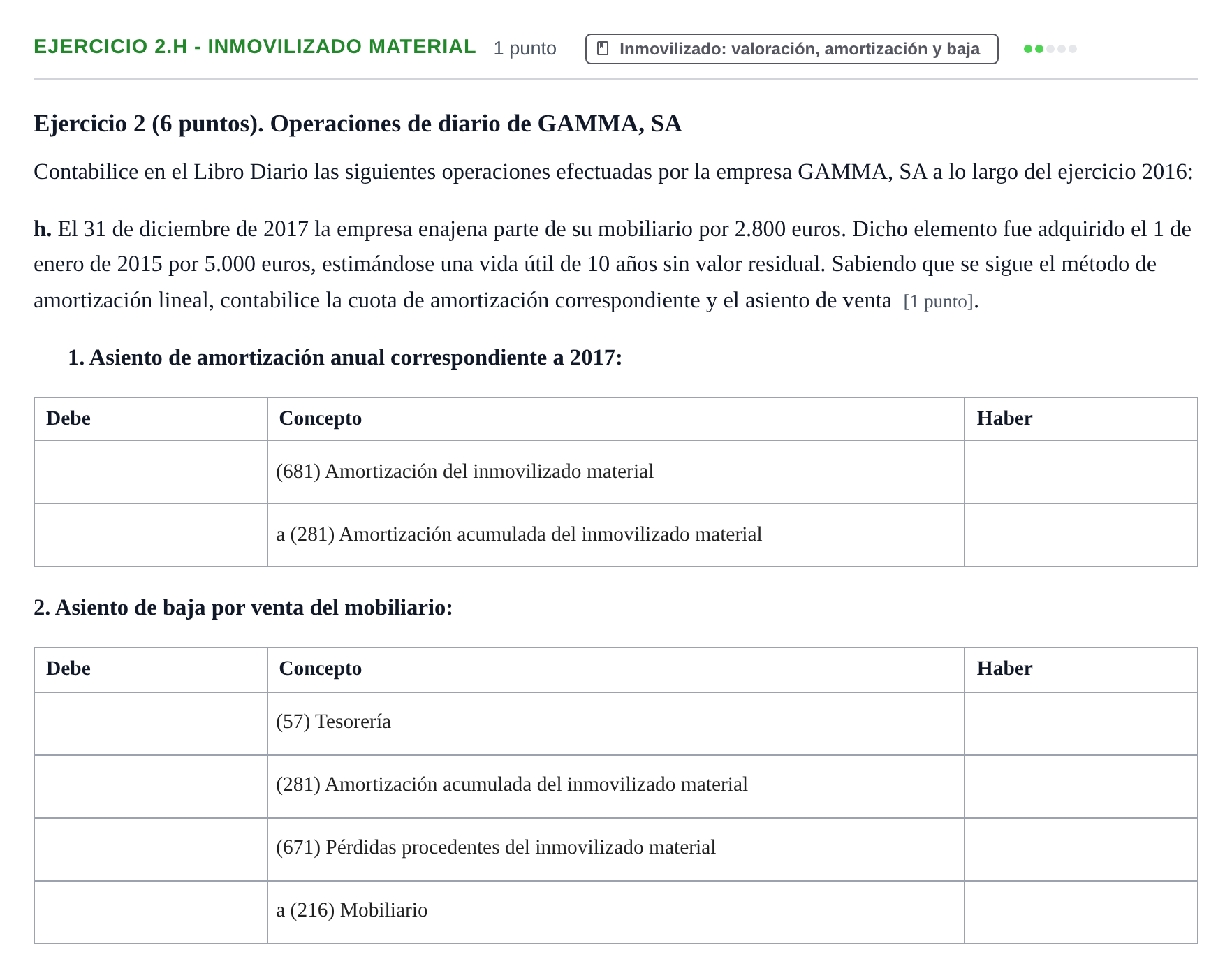 Enunciado: Ejercicio 2.h - Inmovilizado material · Introducció a la Comptabilitat UAB 2016