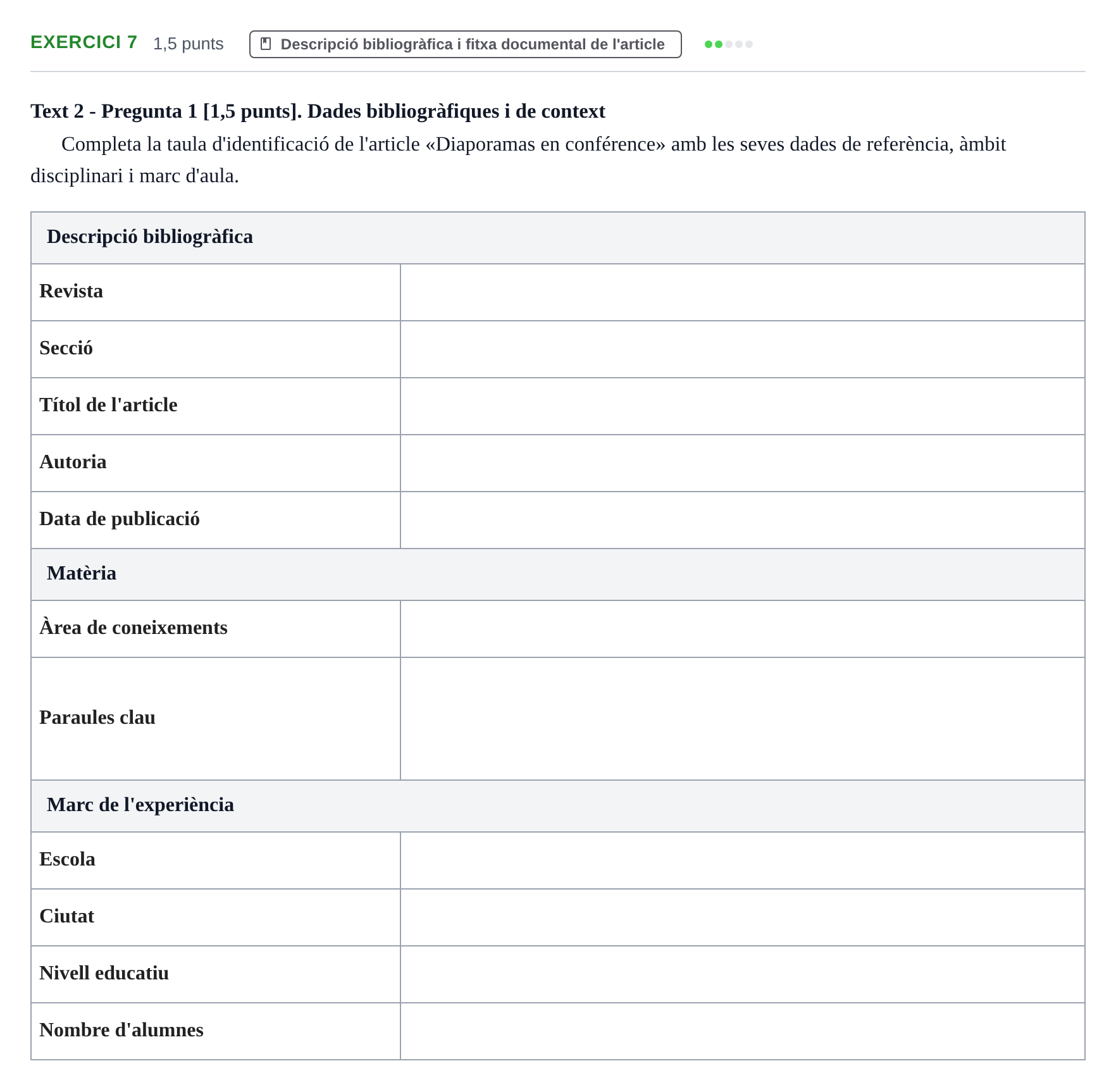 Enunciado: Problema 7 · Llenguatges i Contexts I i II UAB Exàmens de Llengua Francesa (Llenguatges i Contextos)