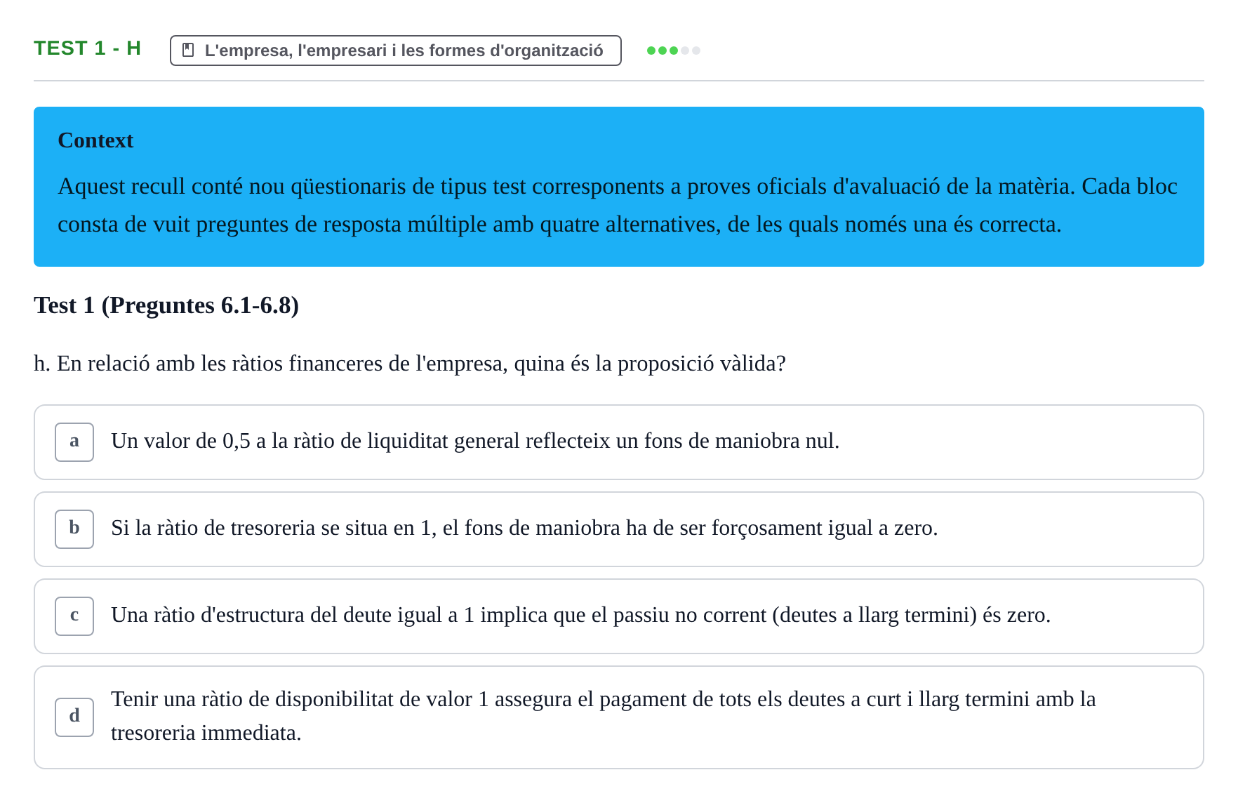 Enunciado: Ejercicio Test 1 - h · Economia de l'Empresa I UAB Recull d'Exàmens Tipus Test: Economia de l'Empresa