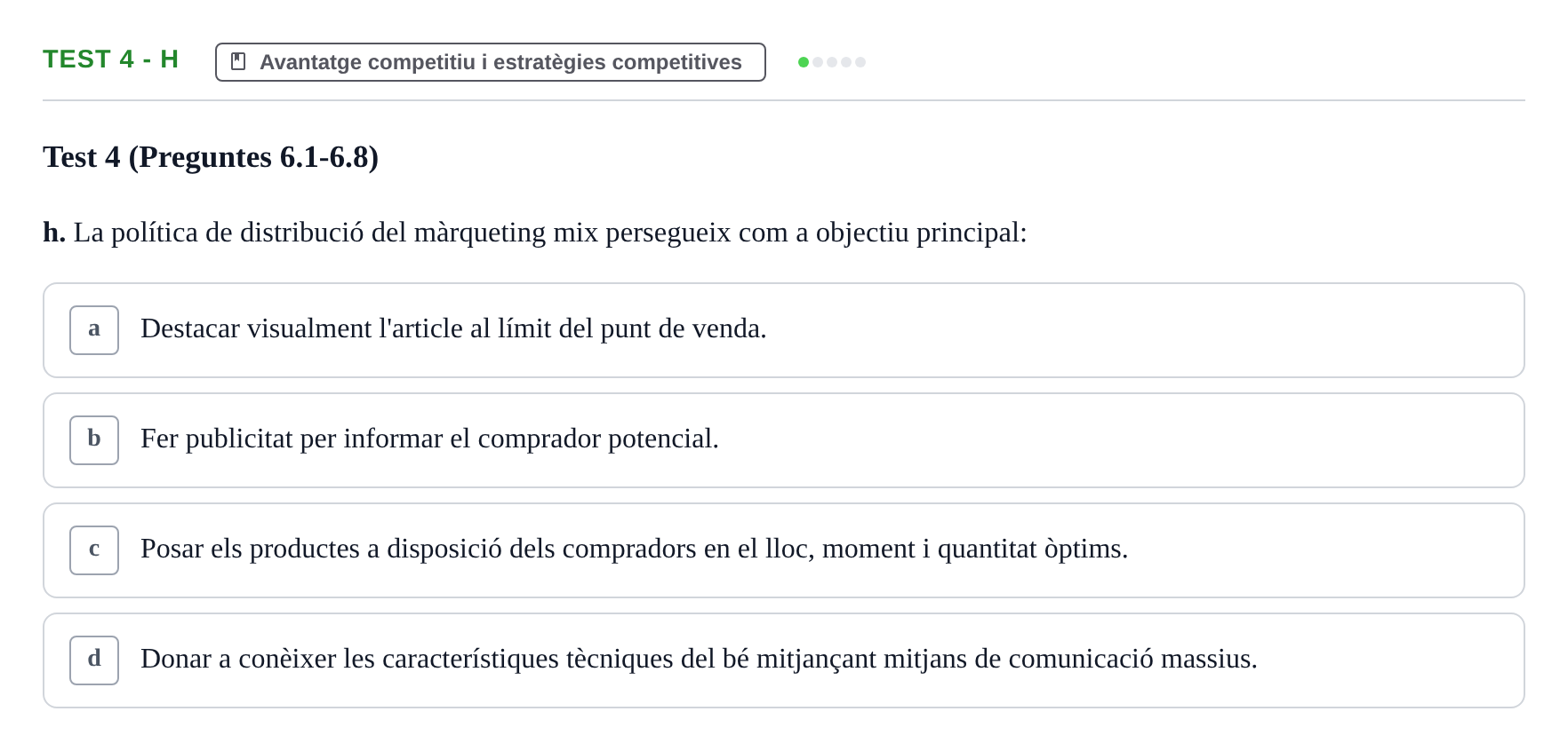 Enunciado: Ejercicio Test 4 - h · Economia de l'Empresa I UAB Recull d'Exàmens Tipus Test: Economia de l'Empresa