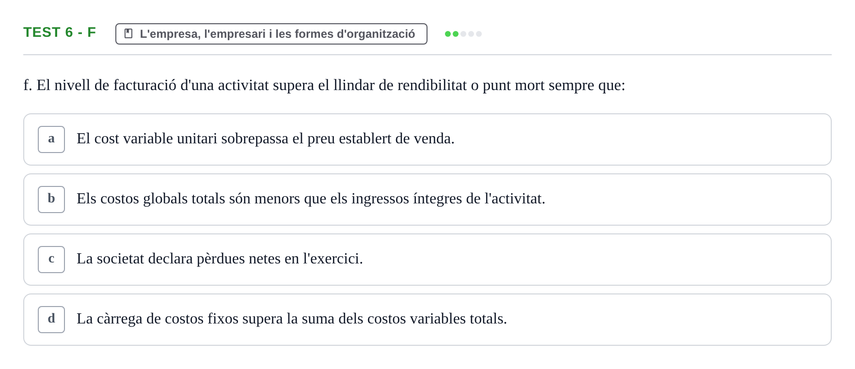 Enunciado: Ejercicio Test 6 - f · Economia de l'Empresa I UAB Recull d'Exàmens Tipus Test: Economia de l'Empresa