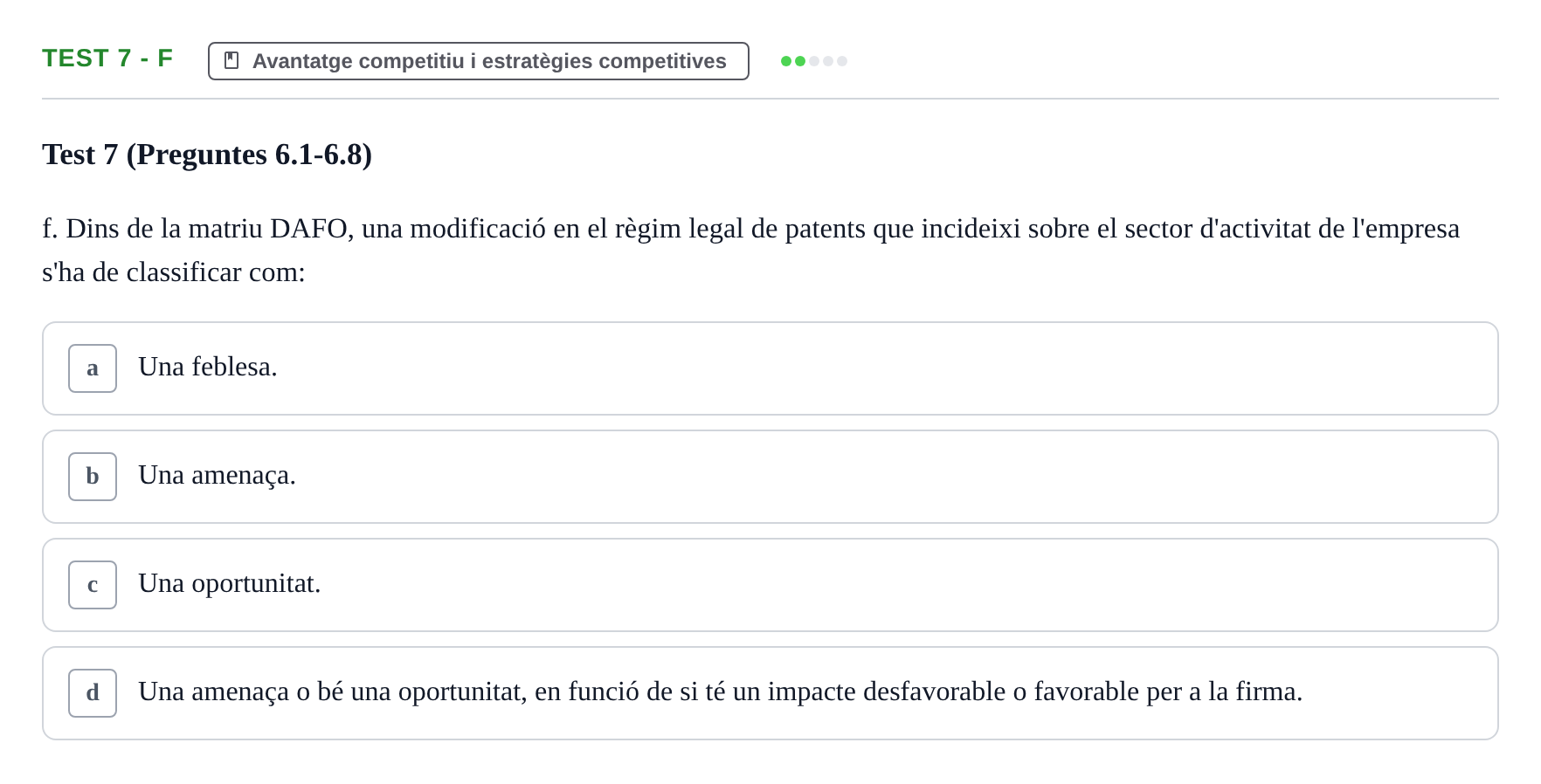 Enunciado: Ejercicio Test 7 - f · Economia de l'Empresa I UAB Recull d'Exàmens Tipus Test: Economia de l'Empresa