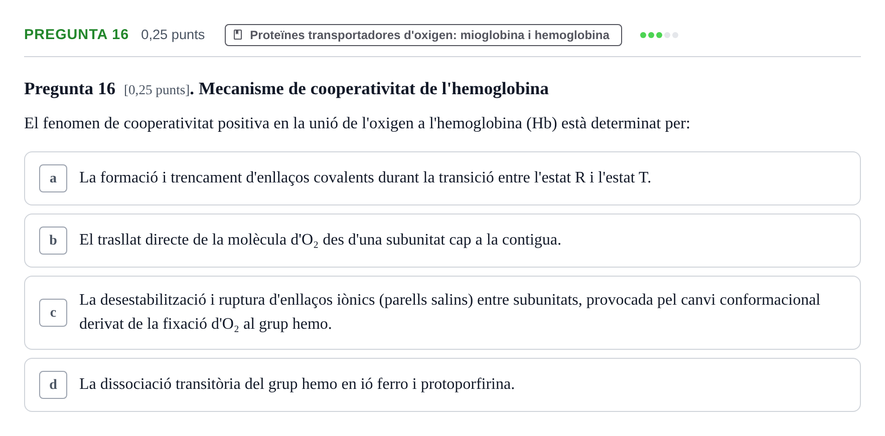 Enunciado: Pregunta 16 · Bioquímica y Metabolismo UDL 2025