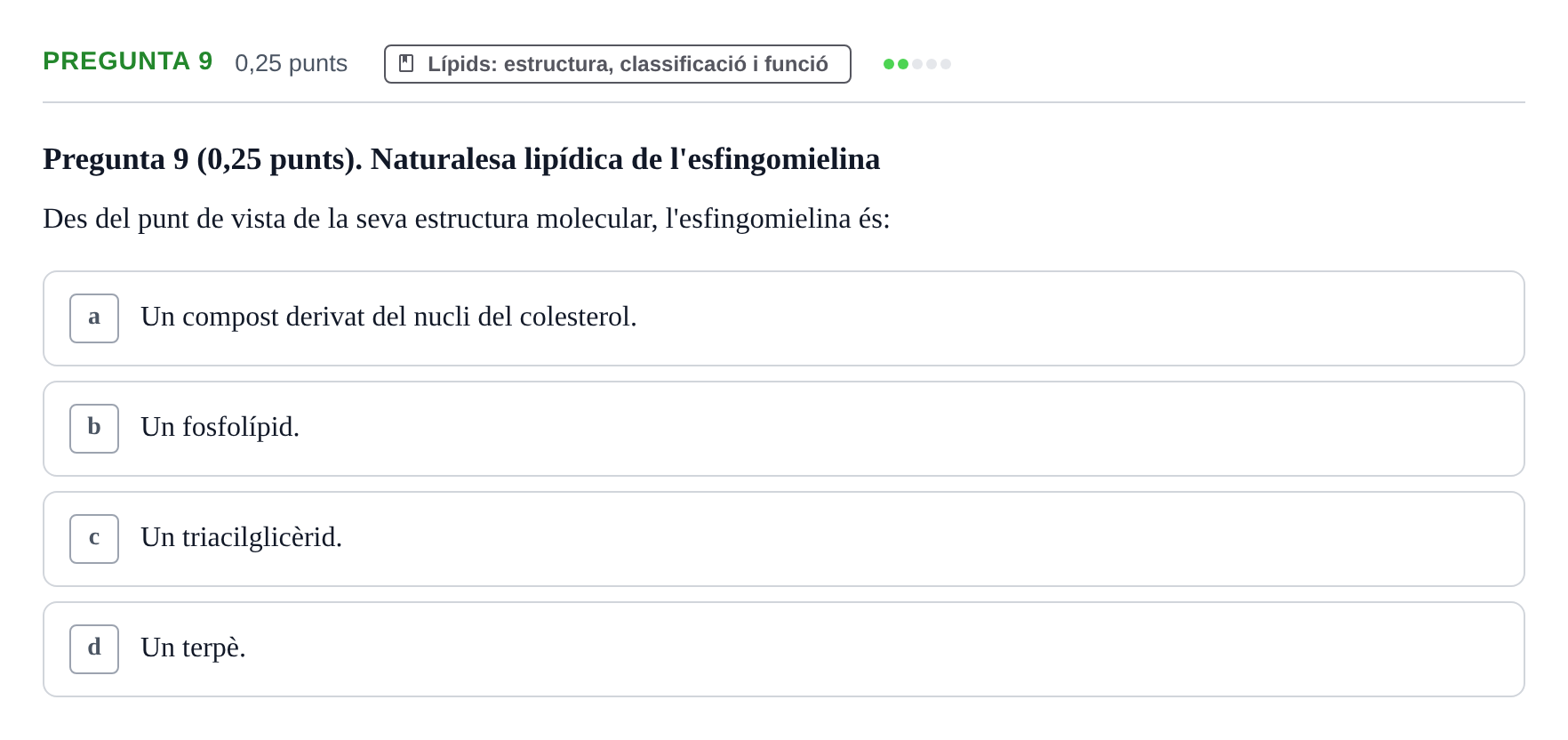 Enunciado: Pregunta 9 · Bioquímica y Metabolismo UDL 2025