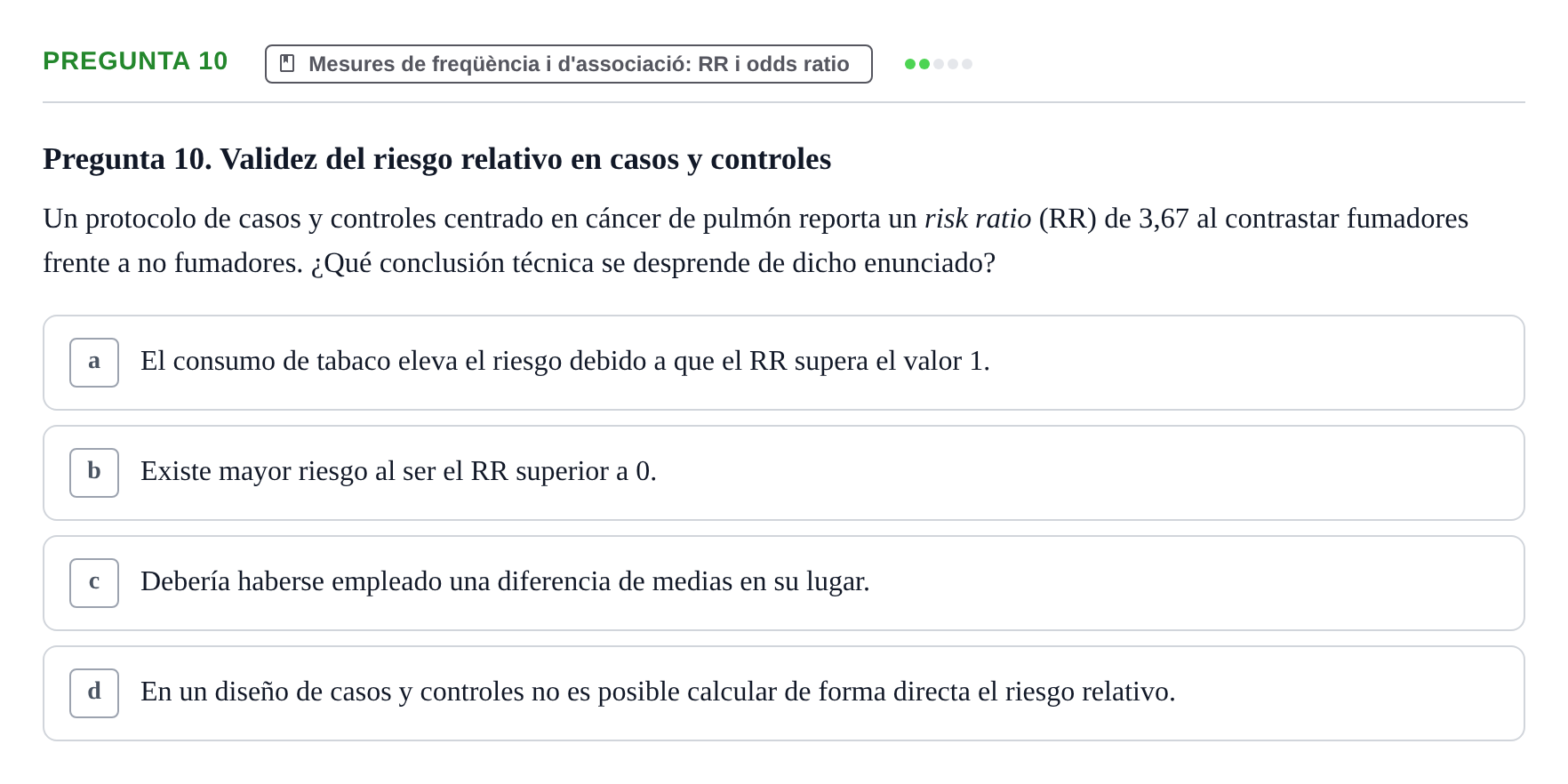 Enunciado: Pregunta 10 · Bioestadística UDL Examen Parcial de Bioestadística