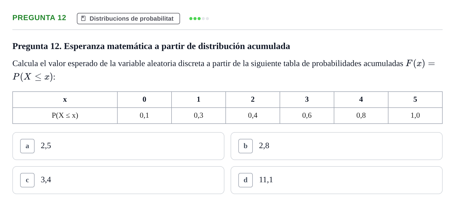 Enunciado: Pregunta 12 · Bioestadística UDL Examen Parcial de Bioestadística