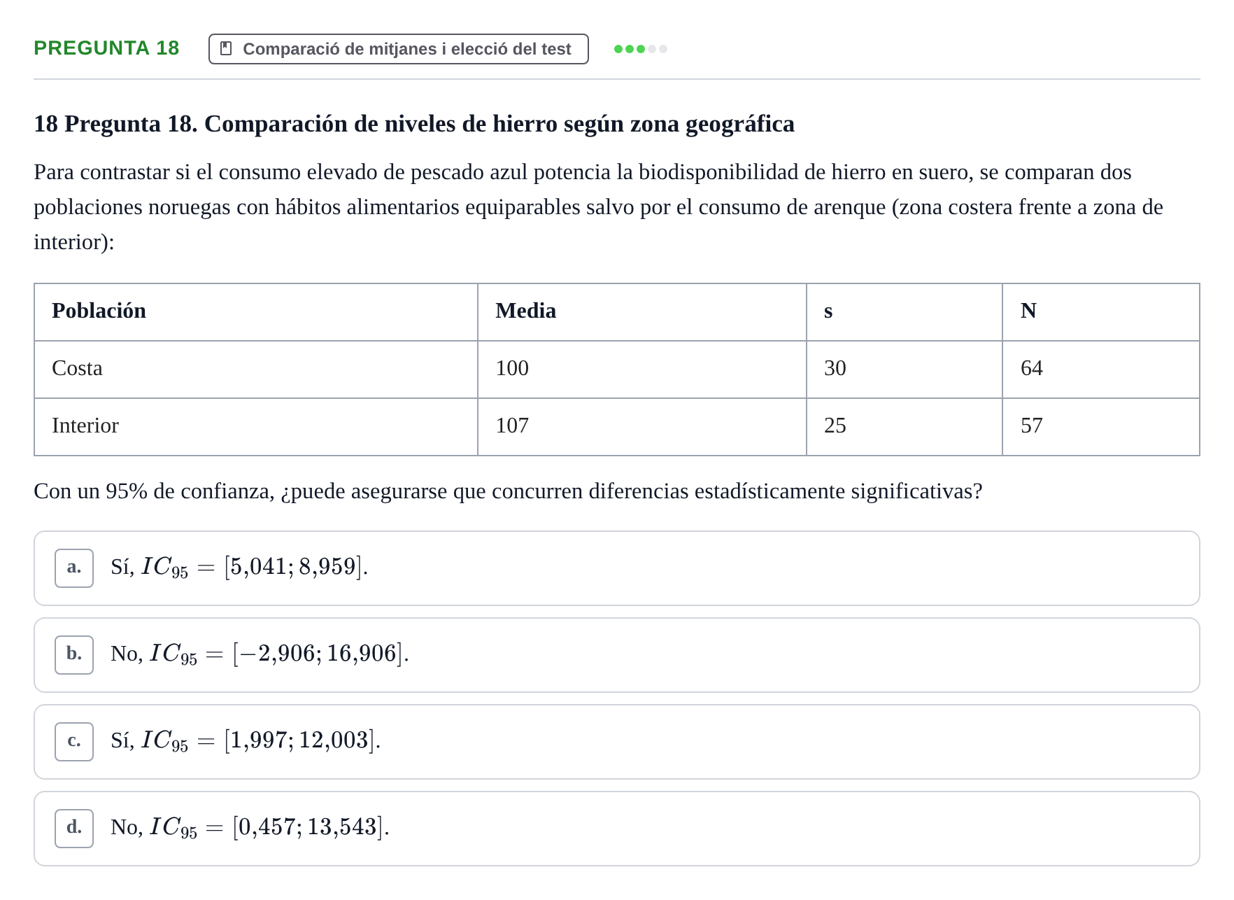 Enunciado: Pregunta 18 · Bioestadística UDL Examen Parcial de Bioestadística