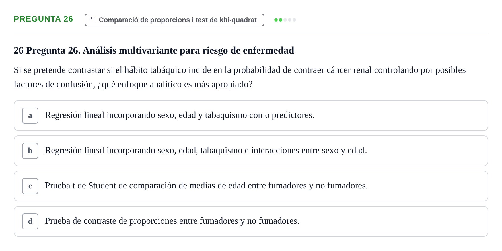 Enunciado: Pregunta 26 · Bioestadística UDL Examen Parcial de Bioestadística