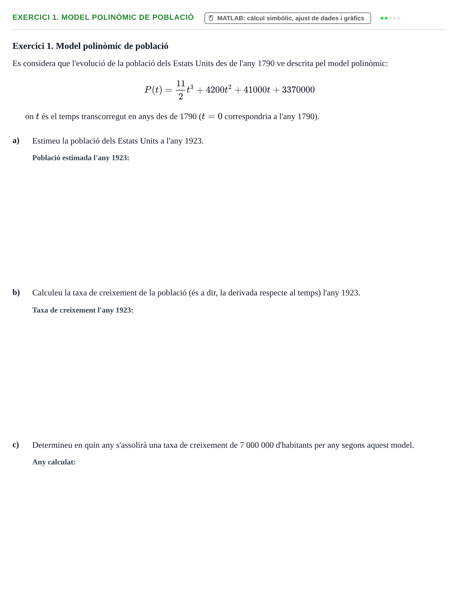 Enunciado: Exercici 1. Model polinòmic de població · Matemáticas UVIC Exemples 2024