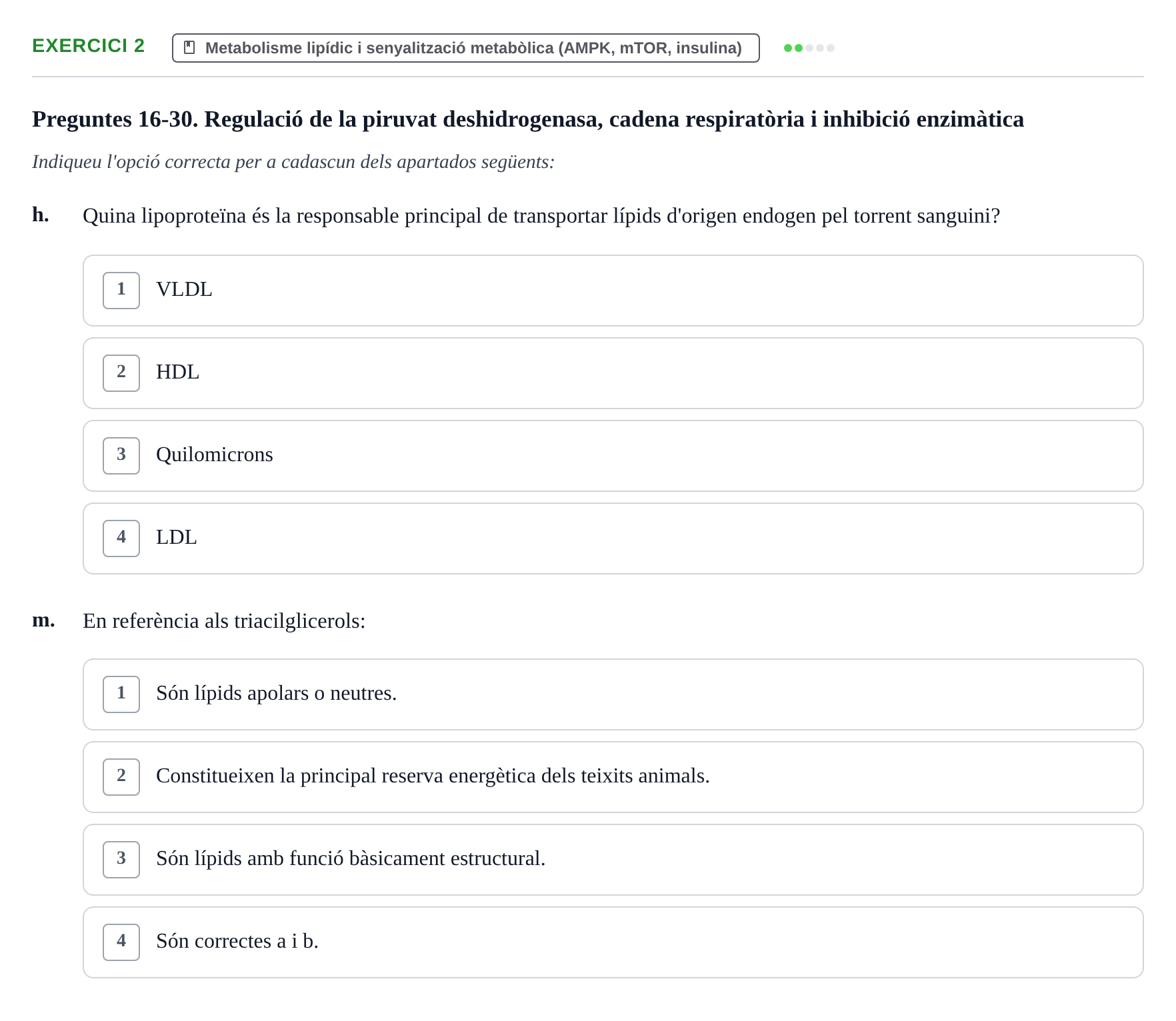 Enunciado: 2 - Metabolisme lipídic i senyalització metabòlica