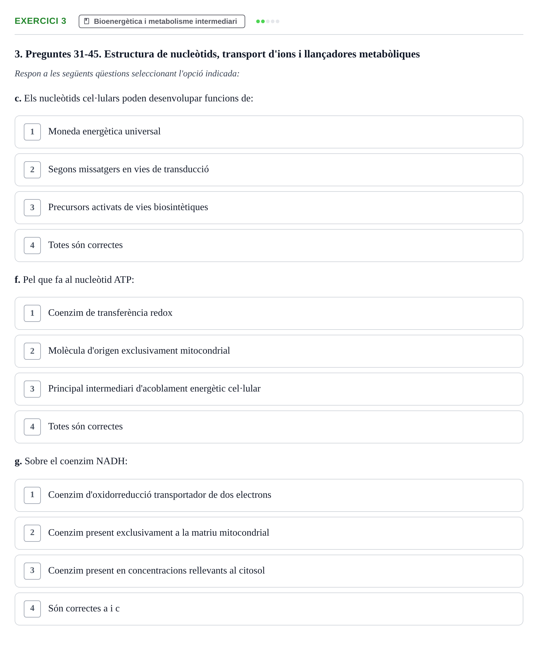 Enunciado: 3 - Bioenergètica i metabolisme intermediari