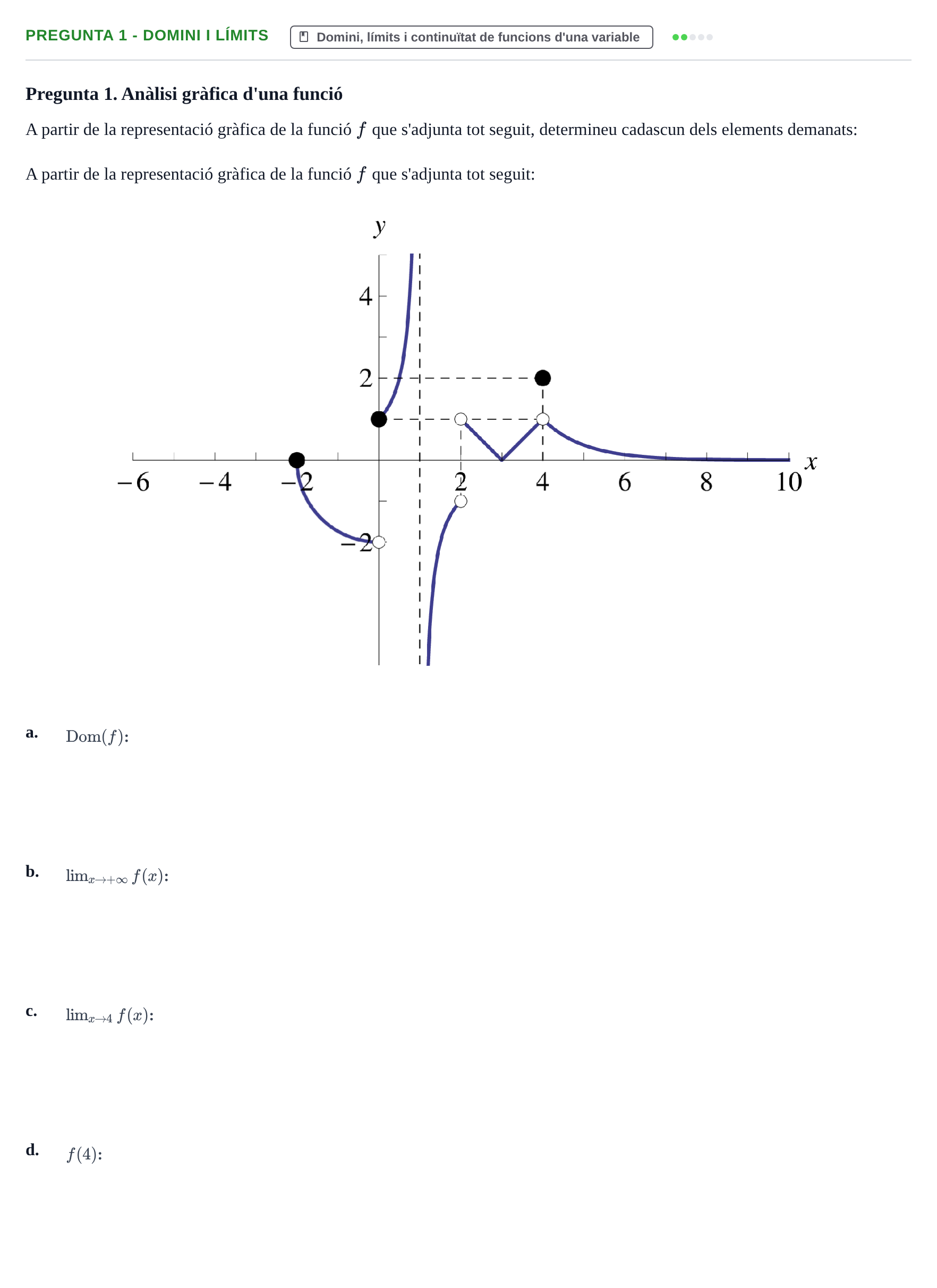 Enunciado: Pregunta 1 - Domini i límits · Matemáticas UVIC 2014