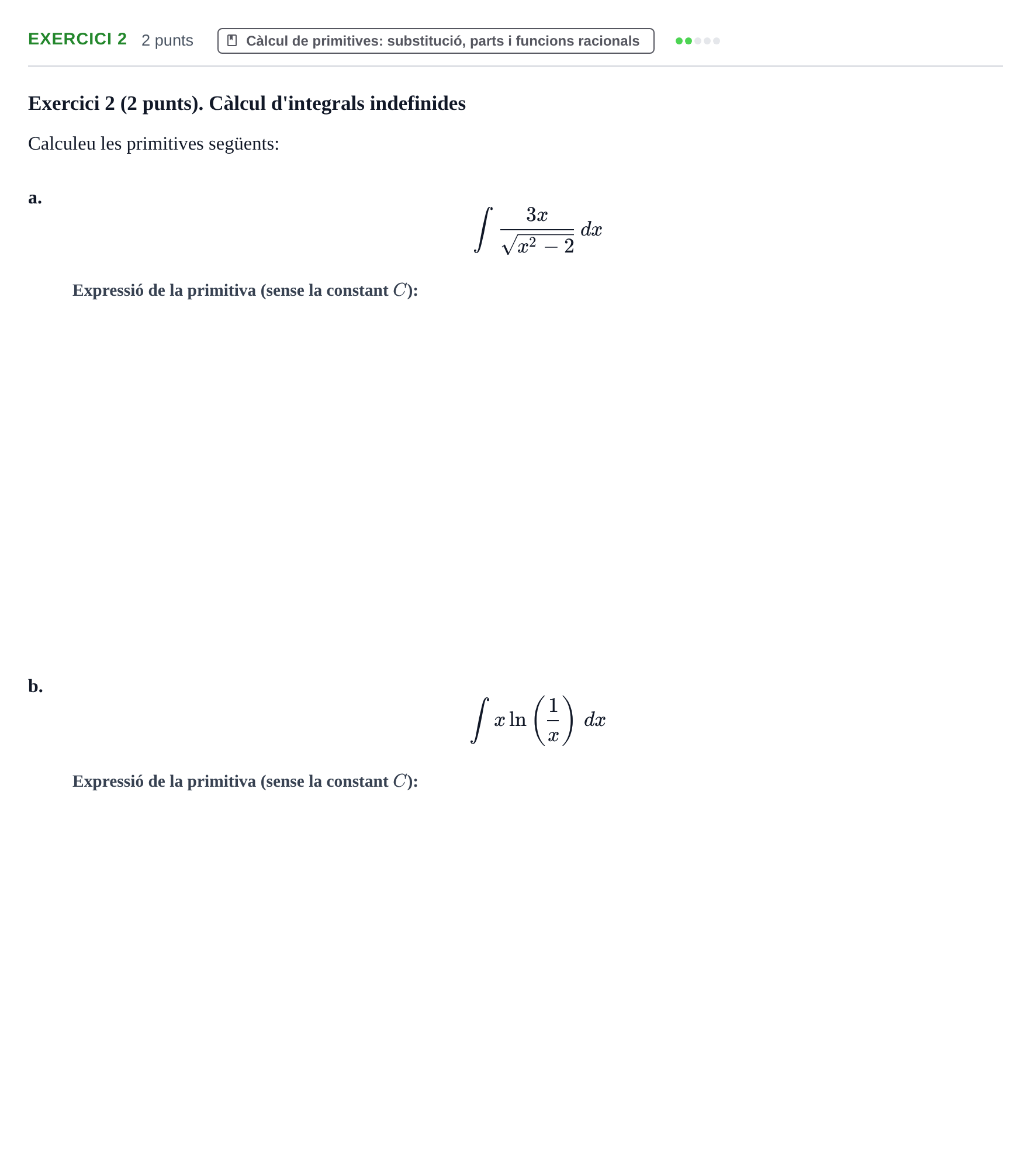 Enunciado: Exercici 2 · Matemáticas UVIC 2015