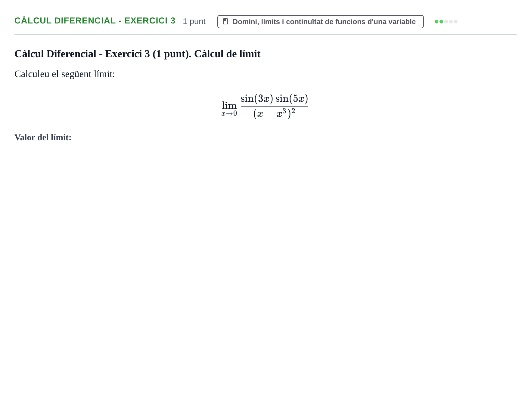 Enunciado: Ejercicio Càlcul Diferencial - Exercici 3 · Matemáticas UVIC 2014