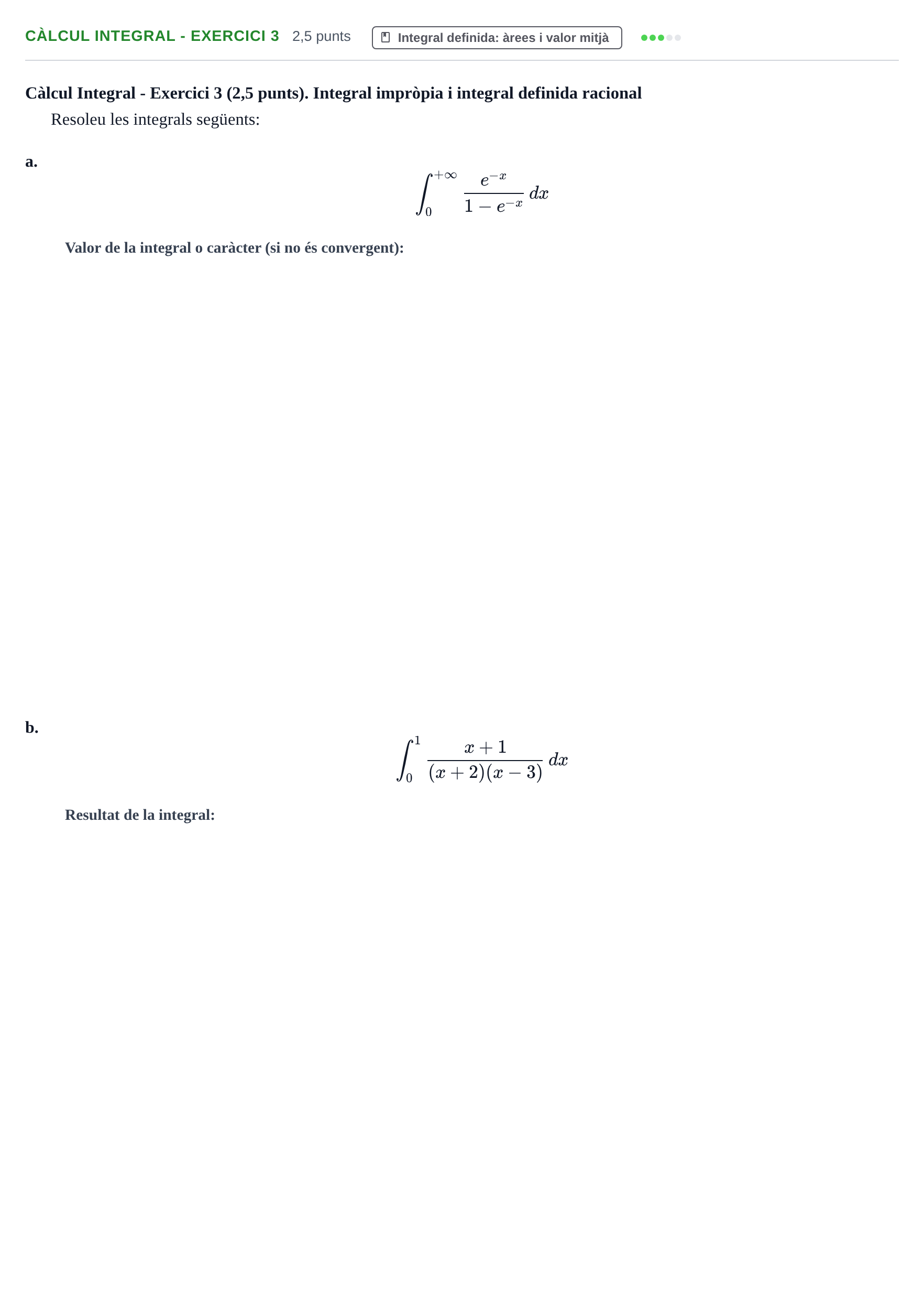 Enunciado: Ejercicio Càlcul Integral - Exercici 3 · Matemáticas UVIC 2014