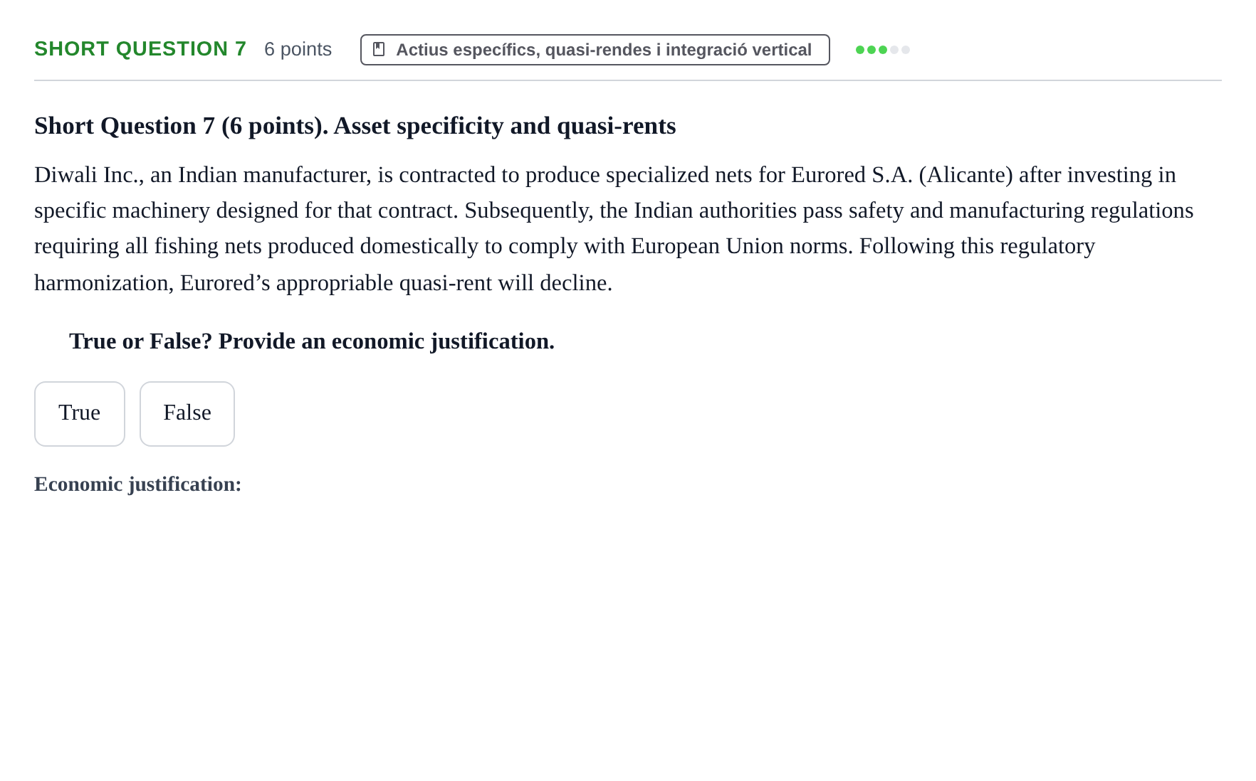 Enunciado: Ejercicio Short Question 7 · Economia de L'empresa UPF 2011