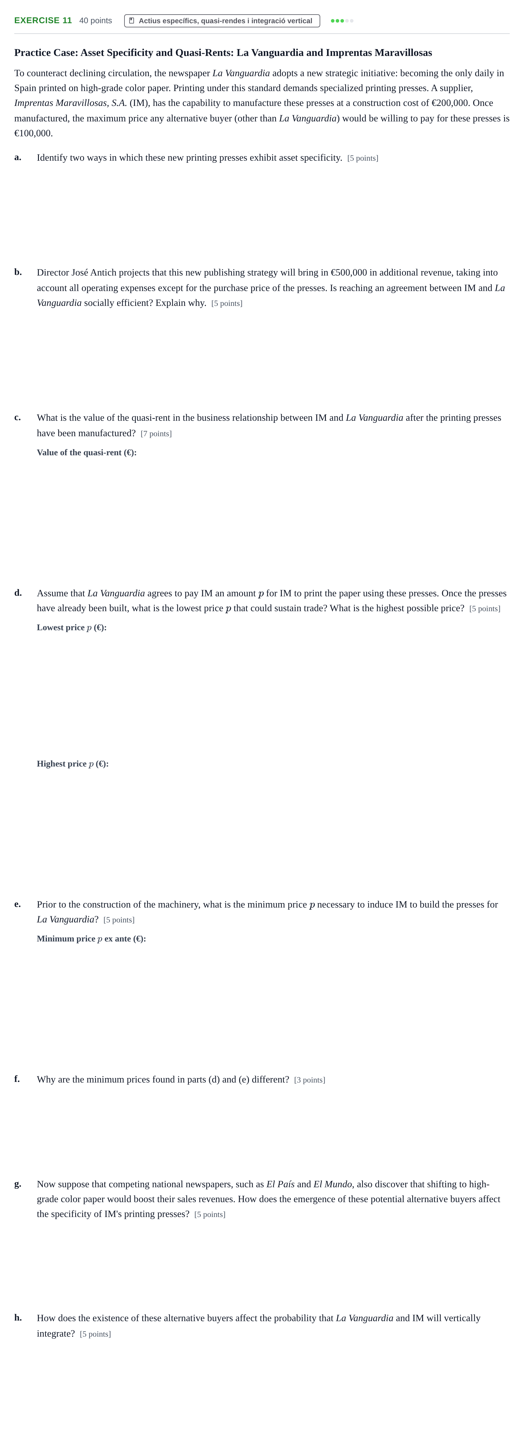 Enunciado: Problema 11 · Economia de L'empresa UPF Setembre 2012