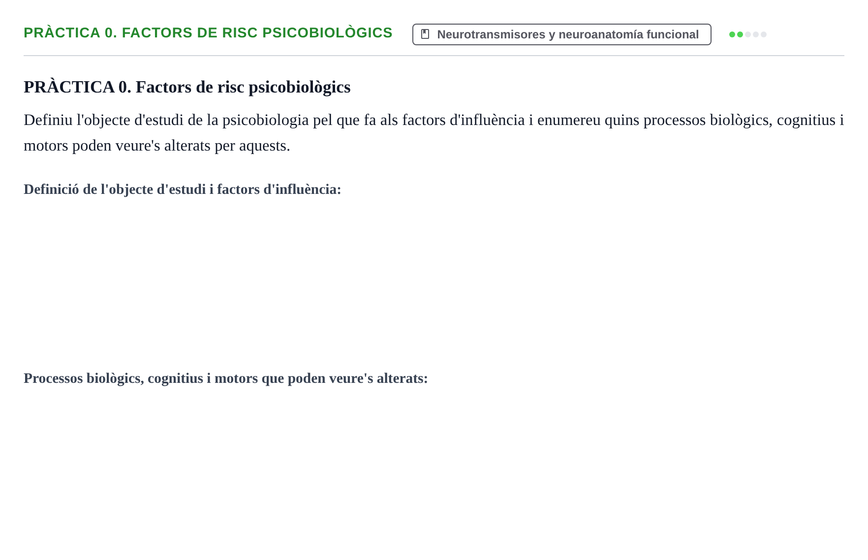 Enunciado: PRÀCTICA 0. Factors de risc psicobiològics