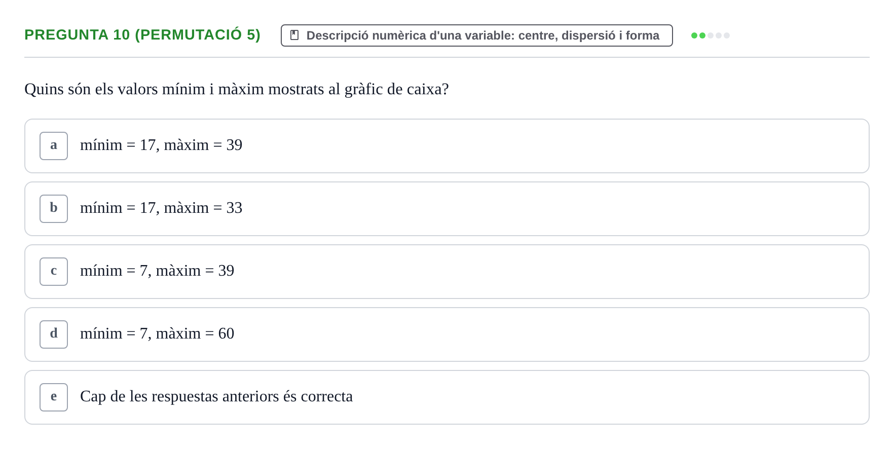 Enunciado: Pregunta 10 (Permutació 5) · Anàlisi de Dades UPF 2000