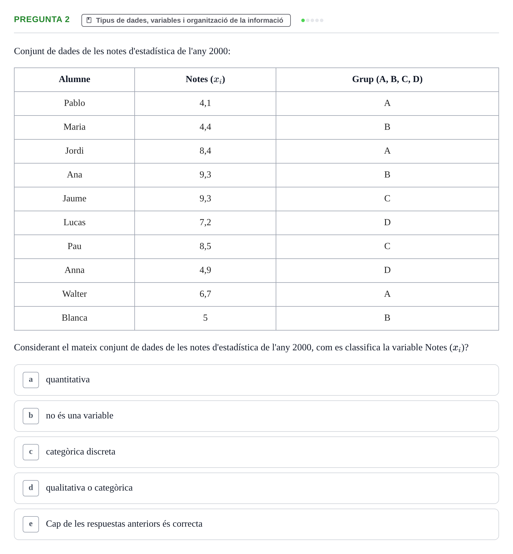 Enunciado: Pregunta 2 · Anàlisi de Dades UPF 2000