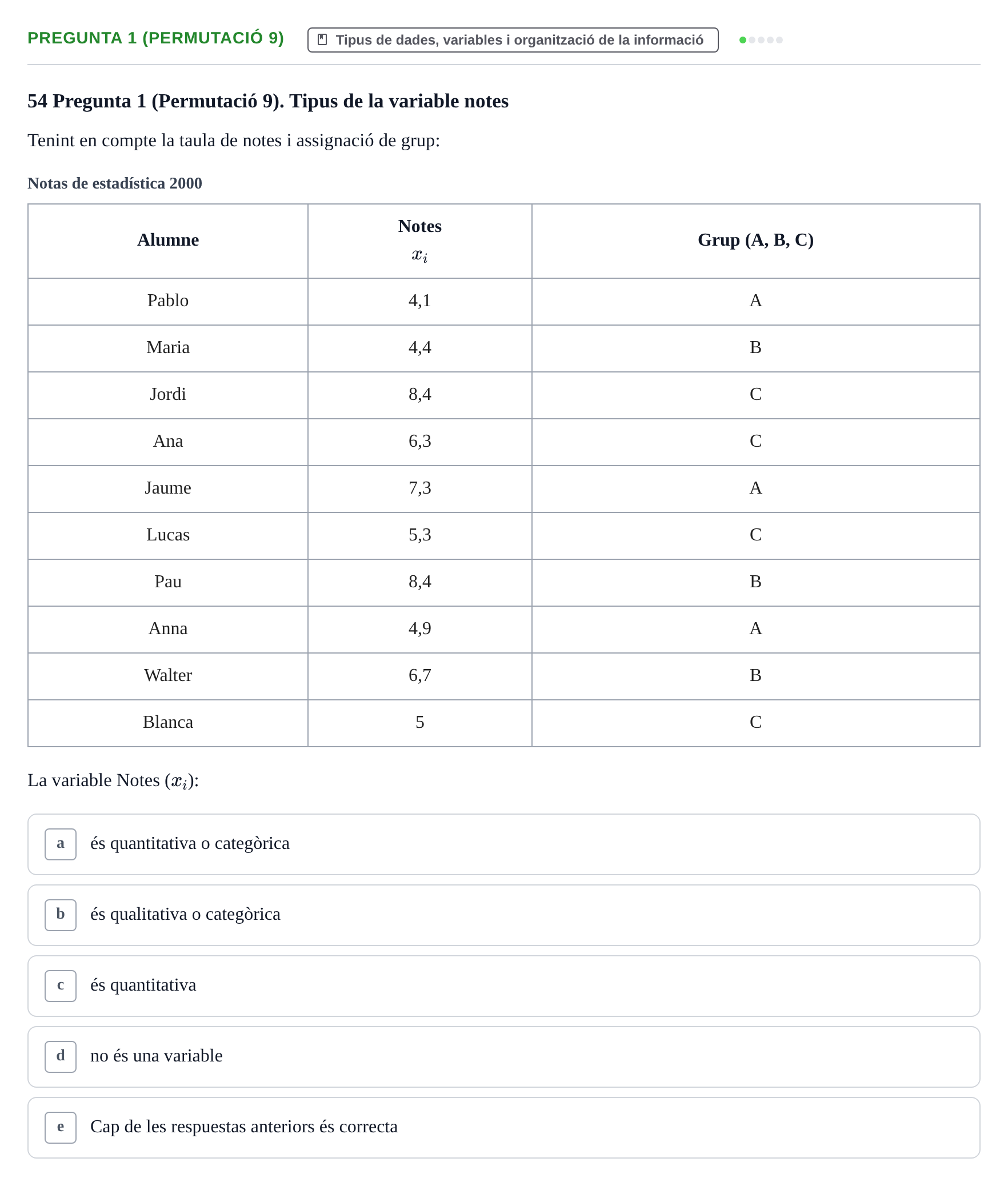 Enunciado: Pregunta 1 (Permutació 9) · Anàlisi de Dades UPF 2000