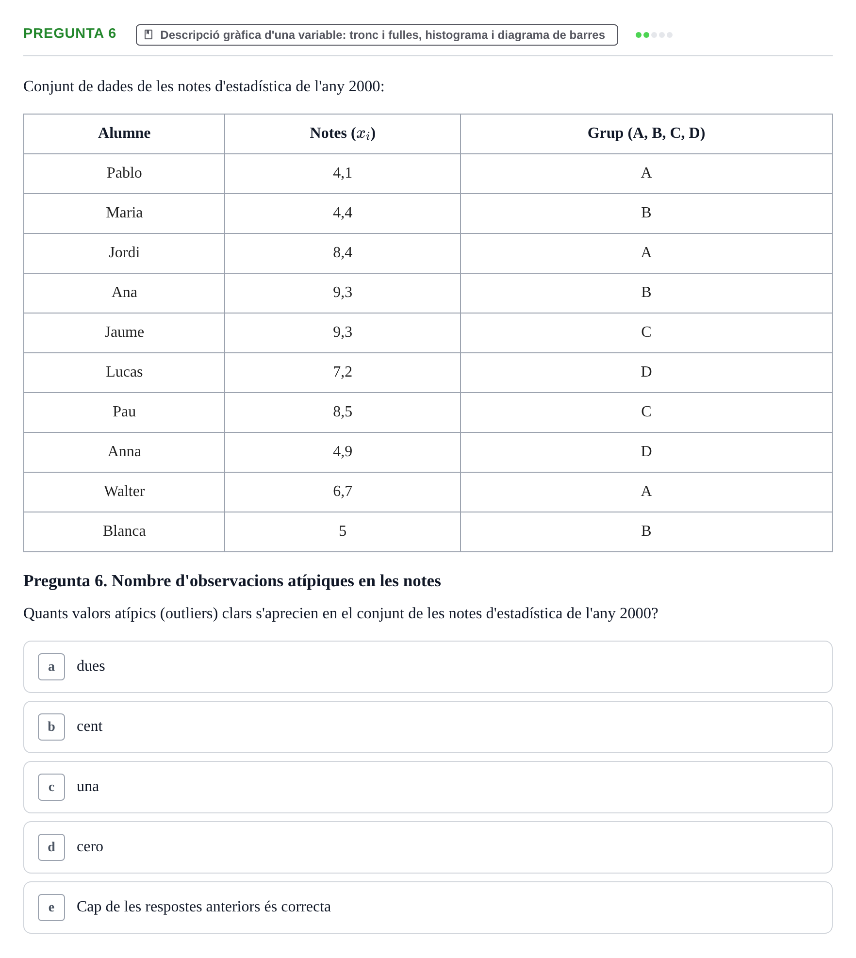 Enunciado: Pregunta 6 · Anàlisi de Dades UPF 2000