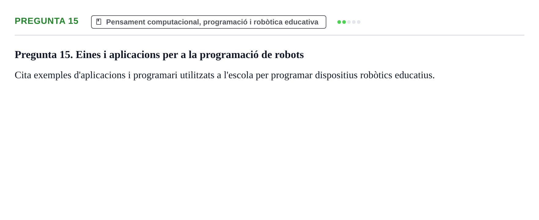 Enunciado: Pregunta 15 · Gestión de la información y TIC URL Banc de preguntes d'examen de Gestió de la Informació i TIC