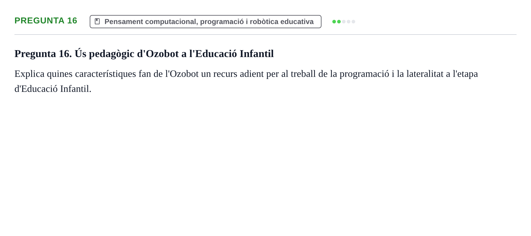 Enunciado: Pregunta 16 · Gestión de la información y TIC URL Banc de preguntes d'examen de Gestió de la Informació i TIC