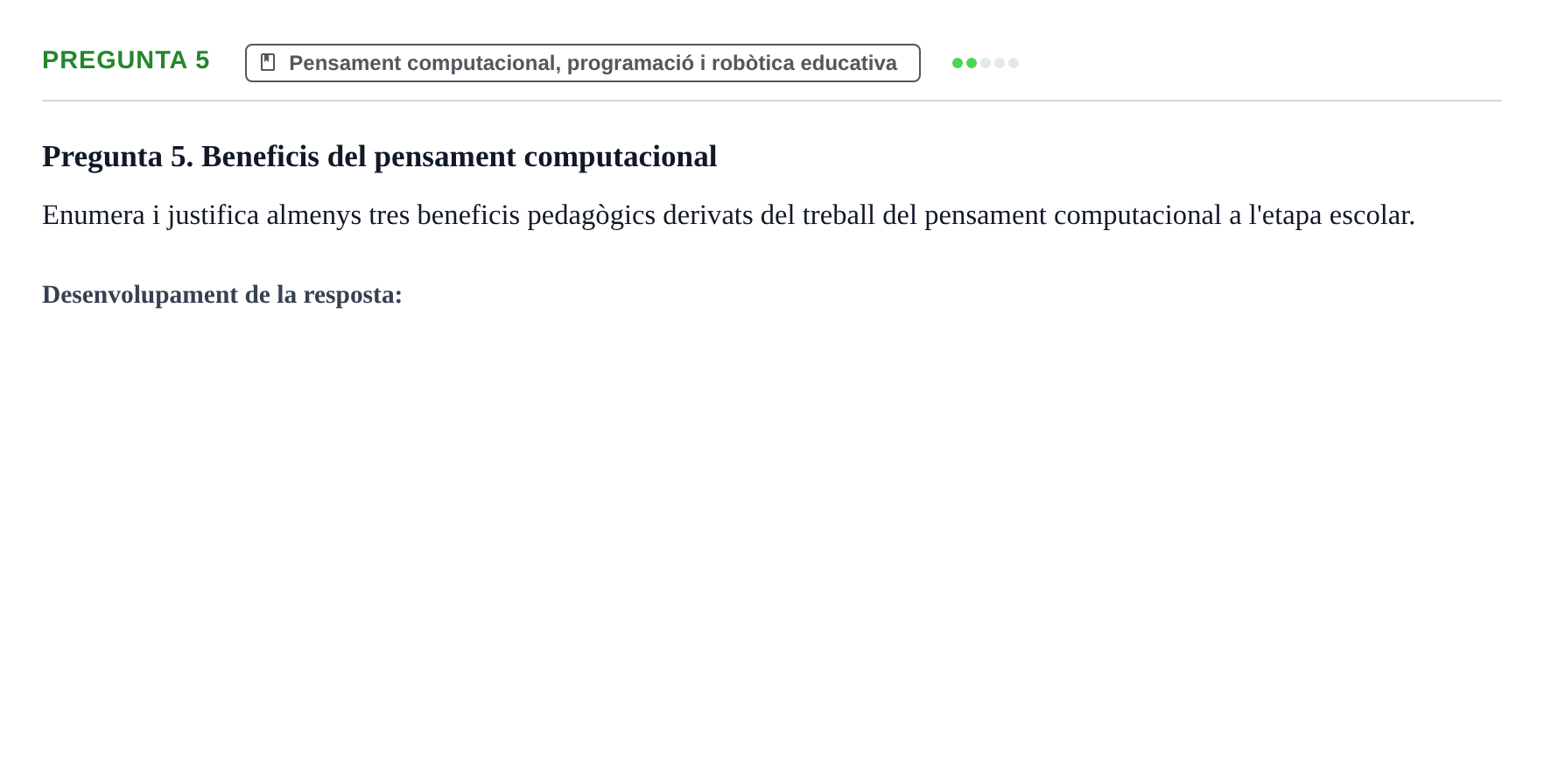 Enunciado: Pregunta 5 · Gestión de la información y TIC URL Banc de preguntes d'examen de Gestió de la Informació i TIC