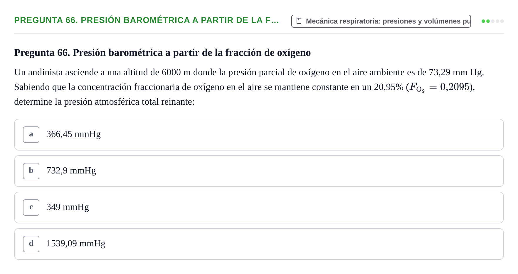 Enunciado: Pregunta 66. Presión barométrica a partir de la f… · Física URL Banco de Preguntas Oficial: Física Biomédica y Biofísica